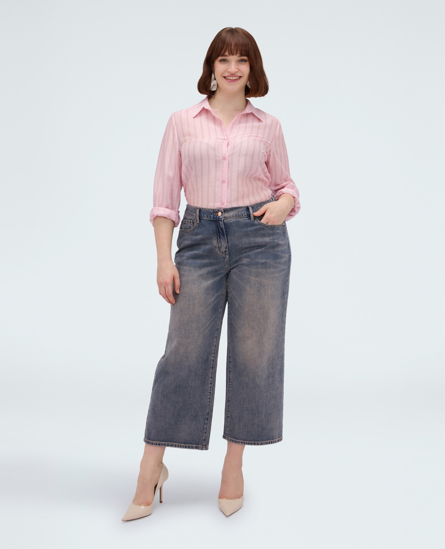 Camisa de mujer de rayas en mezcla de lyocell para una sensación agradable en la piel - Fiorella Rubino - Rosa Rosa-3