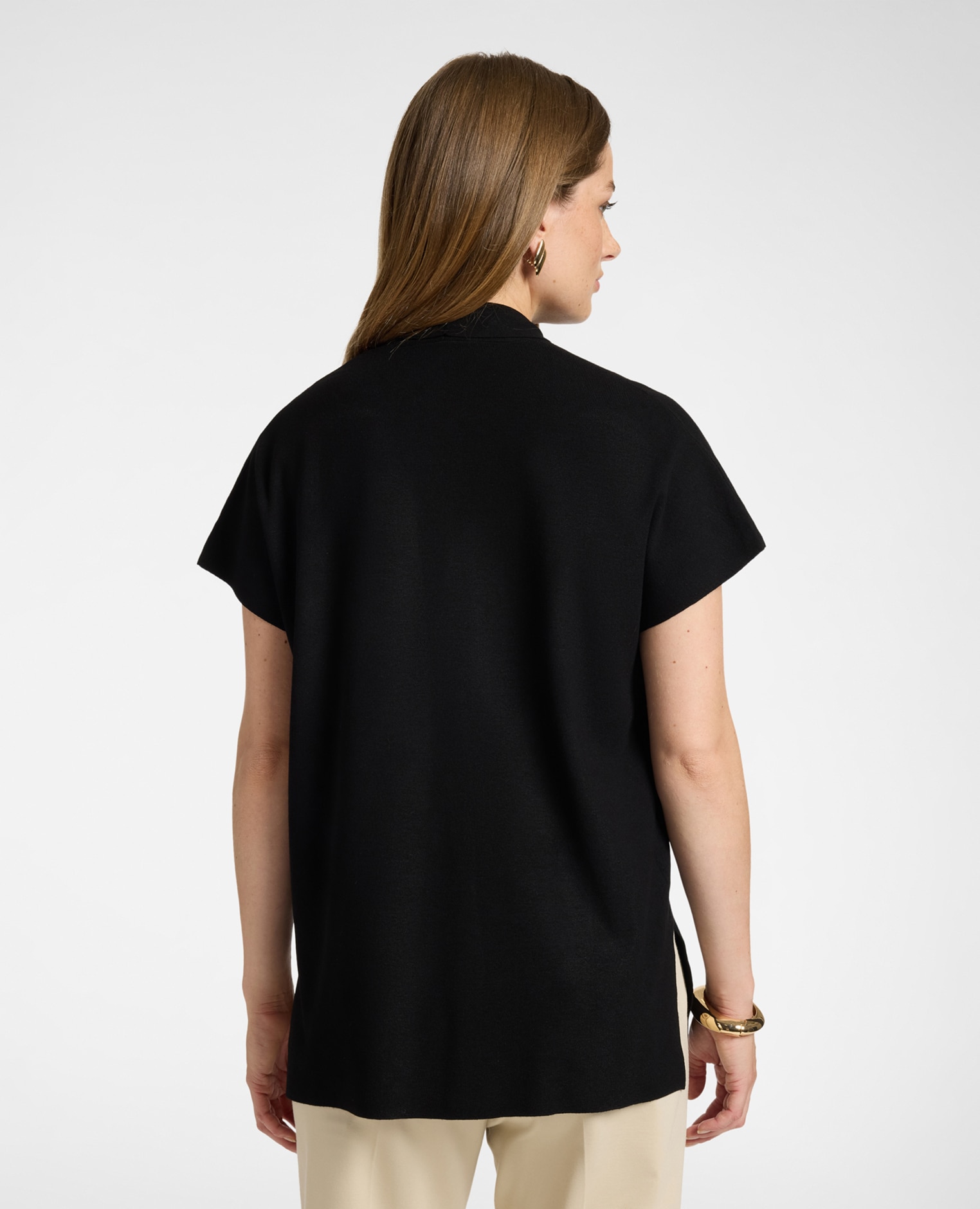 Chaqueta de mujer de punto manga corta con botones joya longitud media con cierre de botones en el frente - Elena Miró - Negro Negro-2
