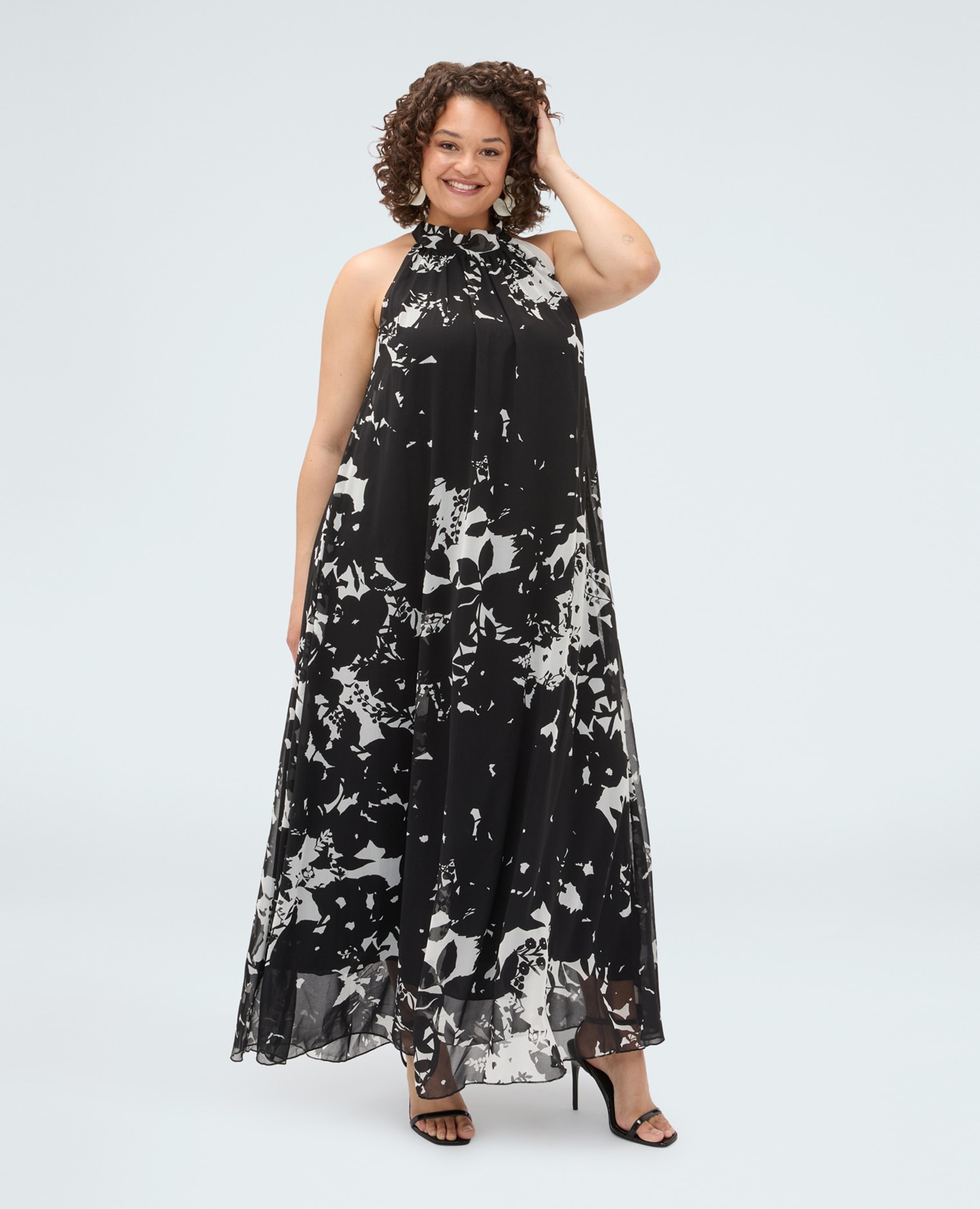 Vestido largo free estampado foliage línea en a y longitud maxi - Fiorella Rubino - Negro Negro-1