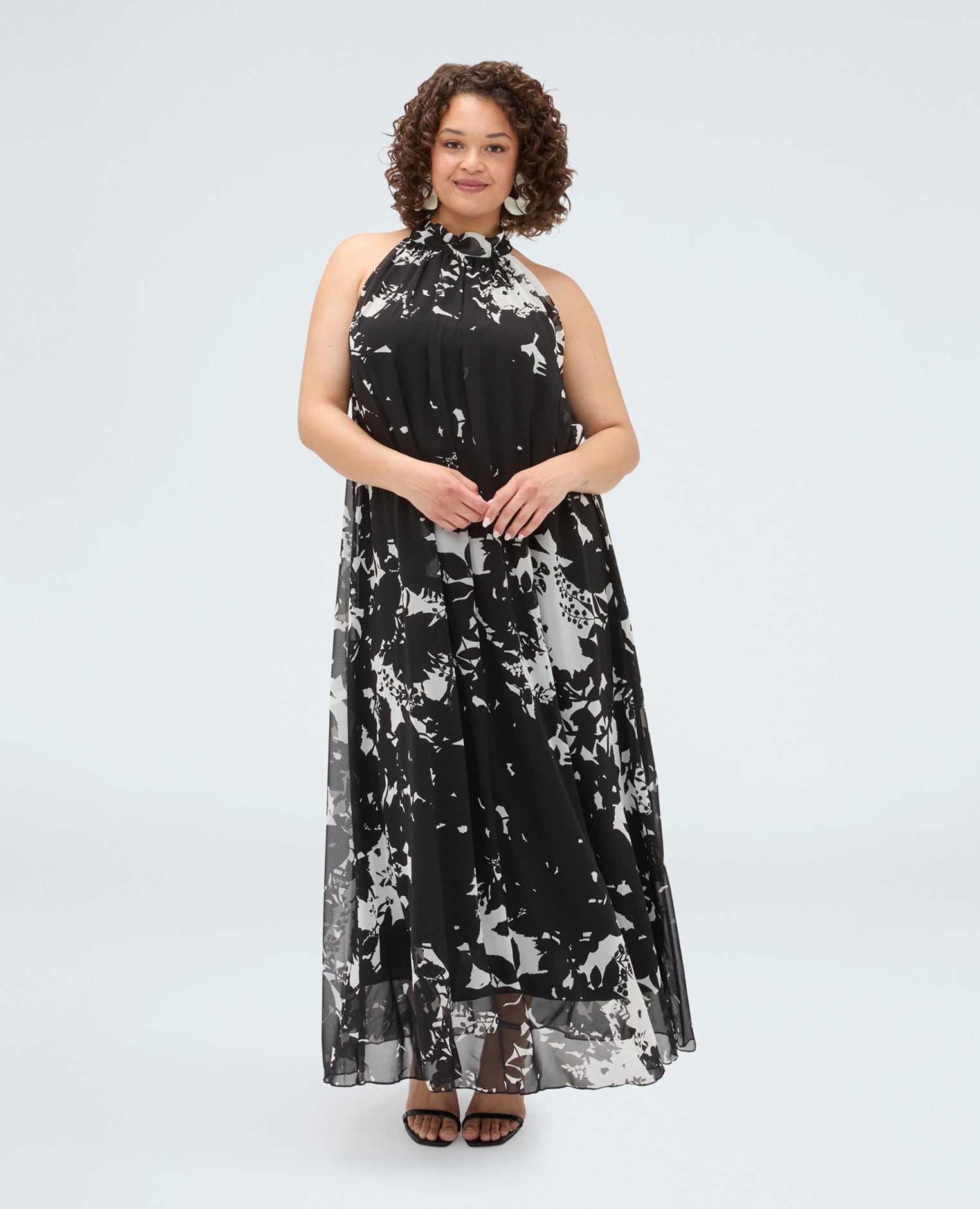 Vestido largo free estampado foliage línea en a y longitud maxi - Fiorella Rubino - Negro Negro-3