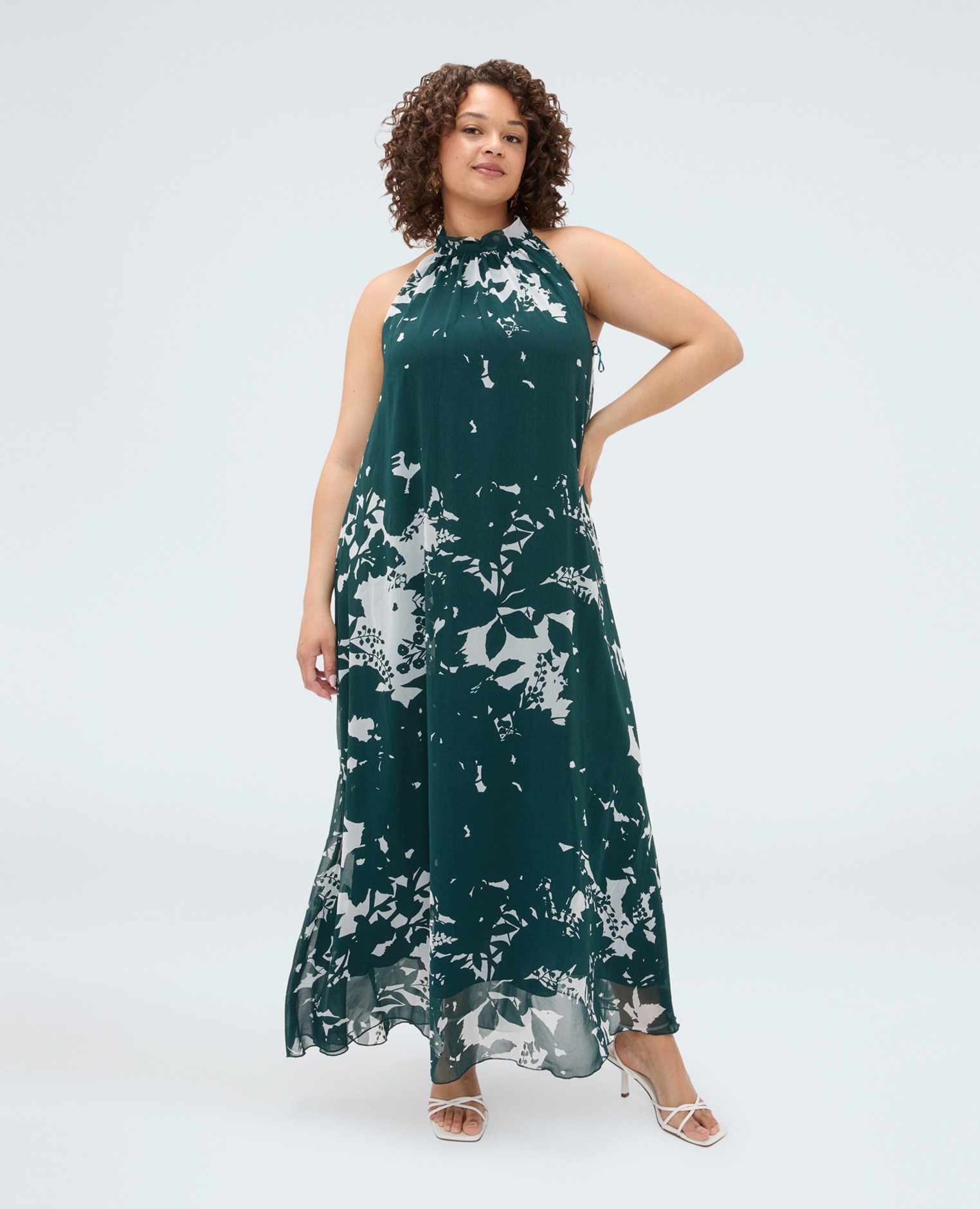 Vestido largo free estampado foliage línea en a y longitud maxi - Fiorella Rubino - Verde Verde-1
