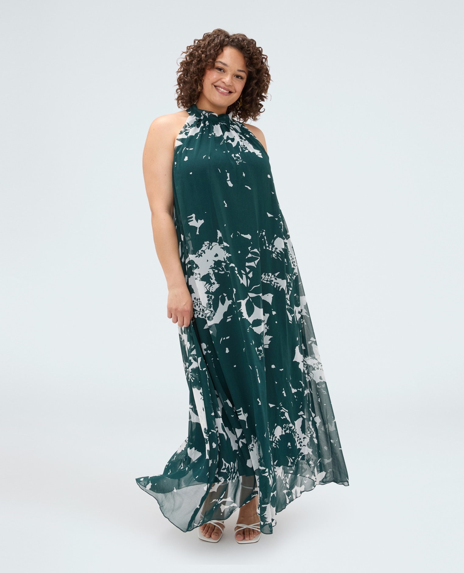Vestido largo free estampado foliage línea en a y longitud maxi - Fiorella Rubino - Verde Verde-3