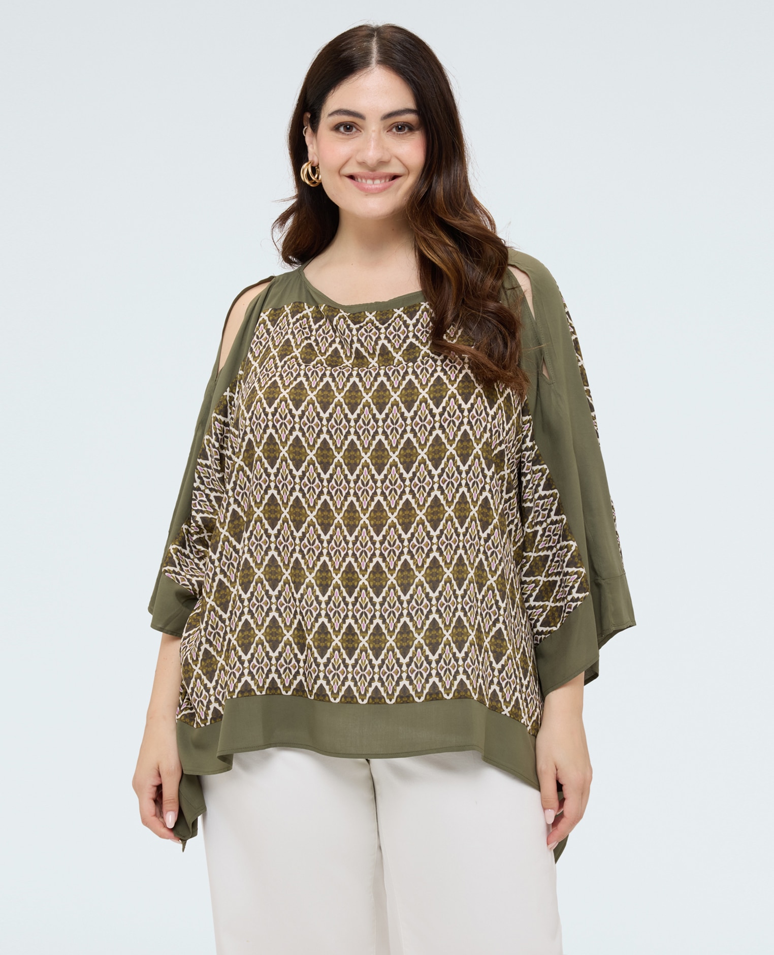 Blusa de mujer de satén de viscosa con estampado tejido de viscosa suave - Fiorella Rubino - Verde Verde-1
