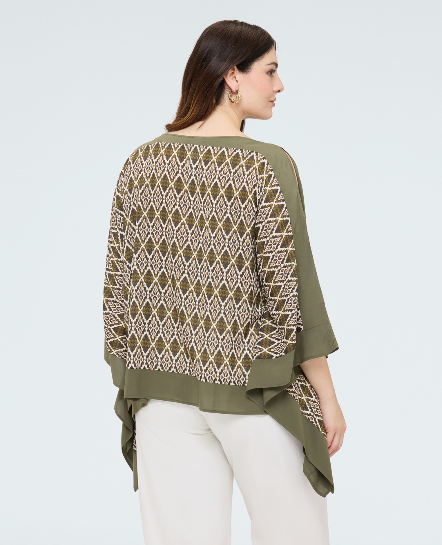 Blusa de mujer de satén de viscosa con estampado tejido de viscosa suave - Fiorella Rubino - Verde Verde-2