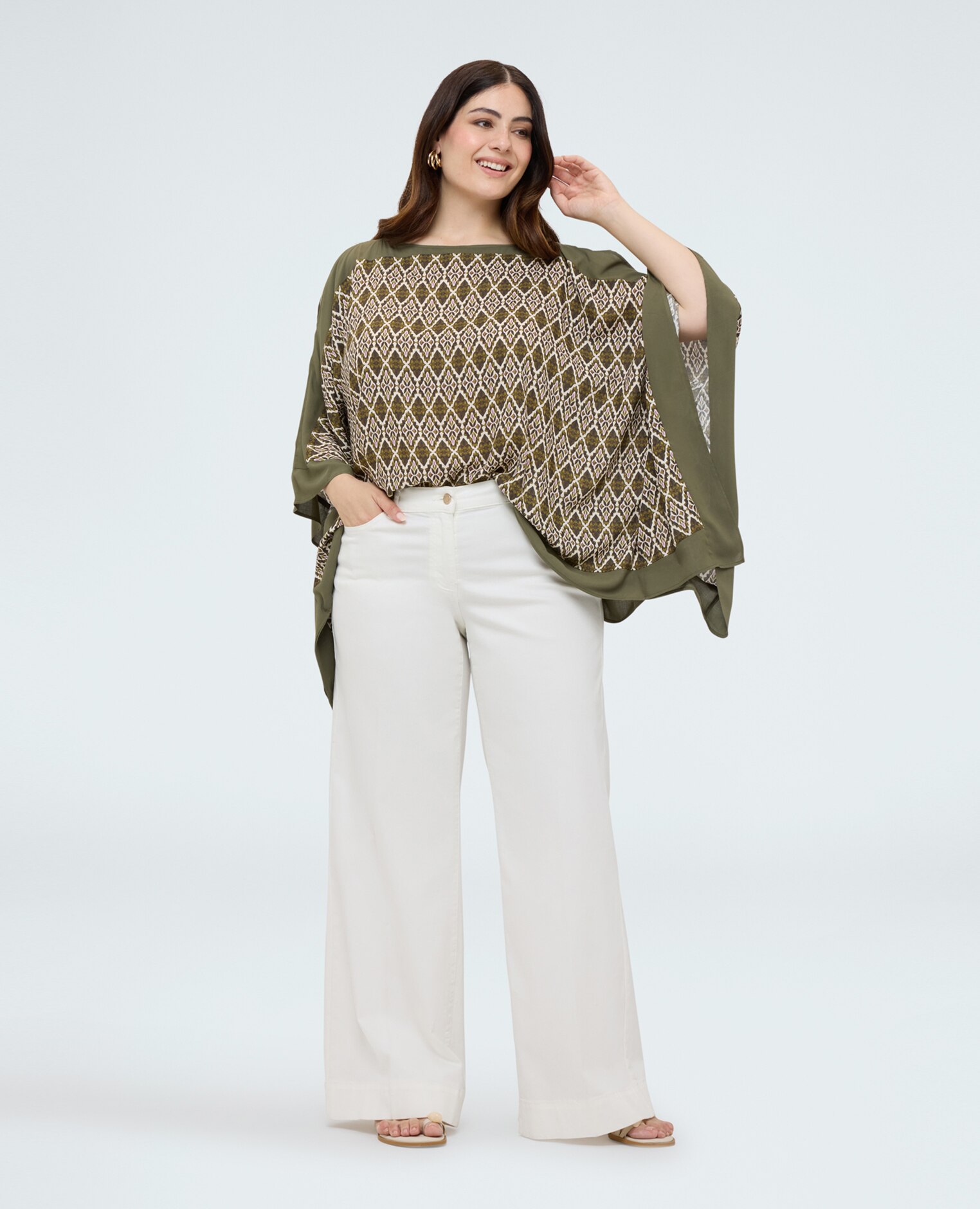 Blusa de mujer de satén de viscosa con estampado tejido de viscosa suave - Fiorella Rubino - Verde Verde-3