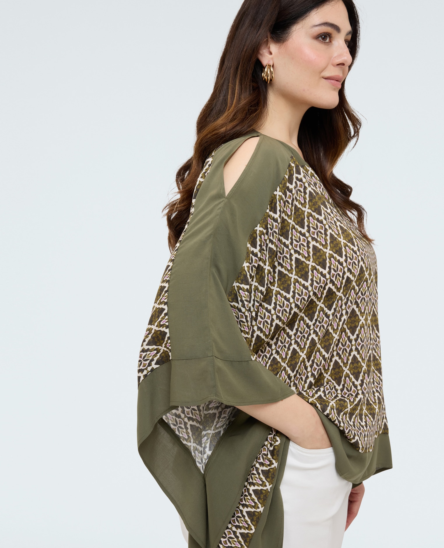 Blusa de mujer de satén de viscosa con estampado tejido de viscosa suave - Fiorella Rubino - Verde Verde-4