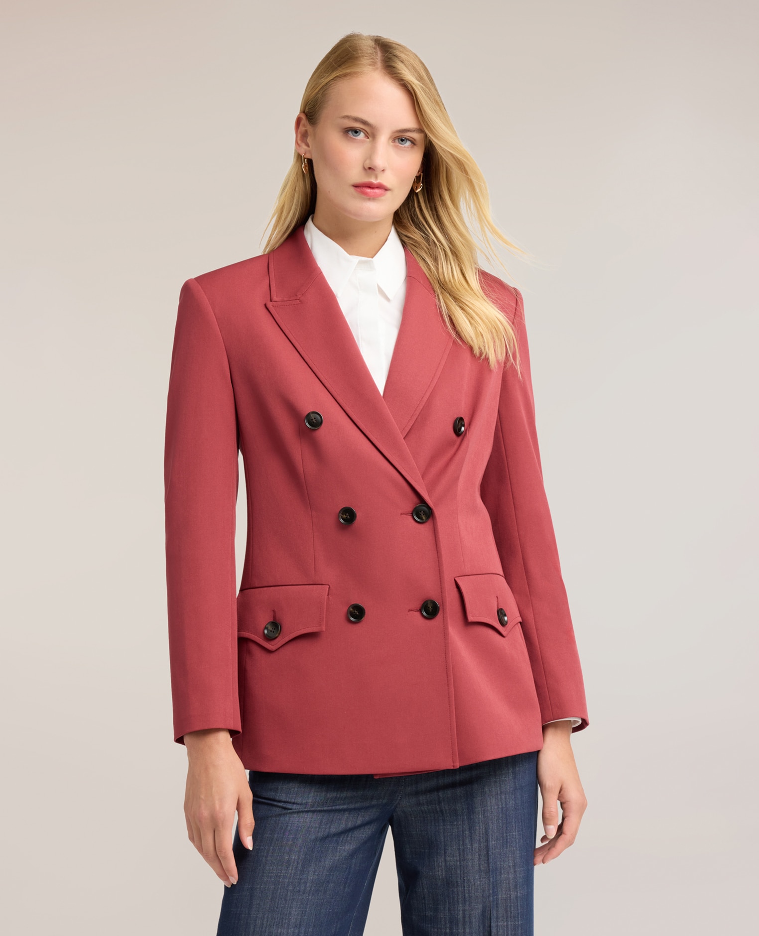 Chaqueta de mujer cruzada con botones en contraste ajuste regular longitud media - Motivi - Rojo Rojo-1