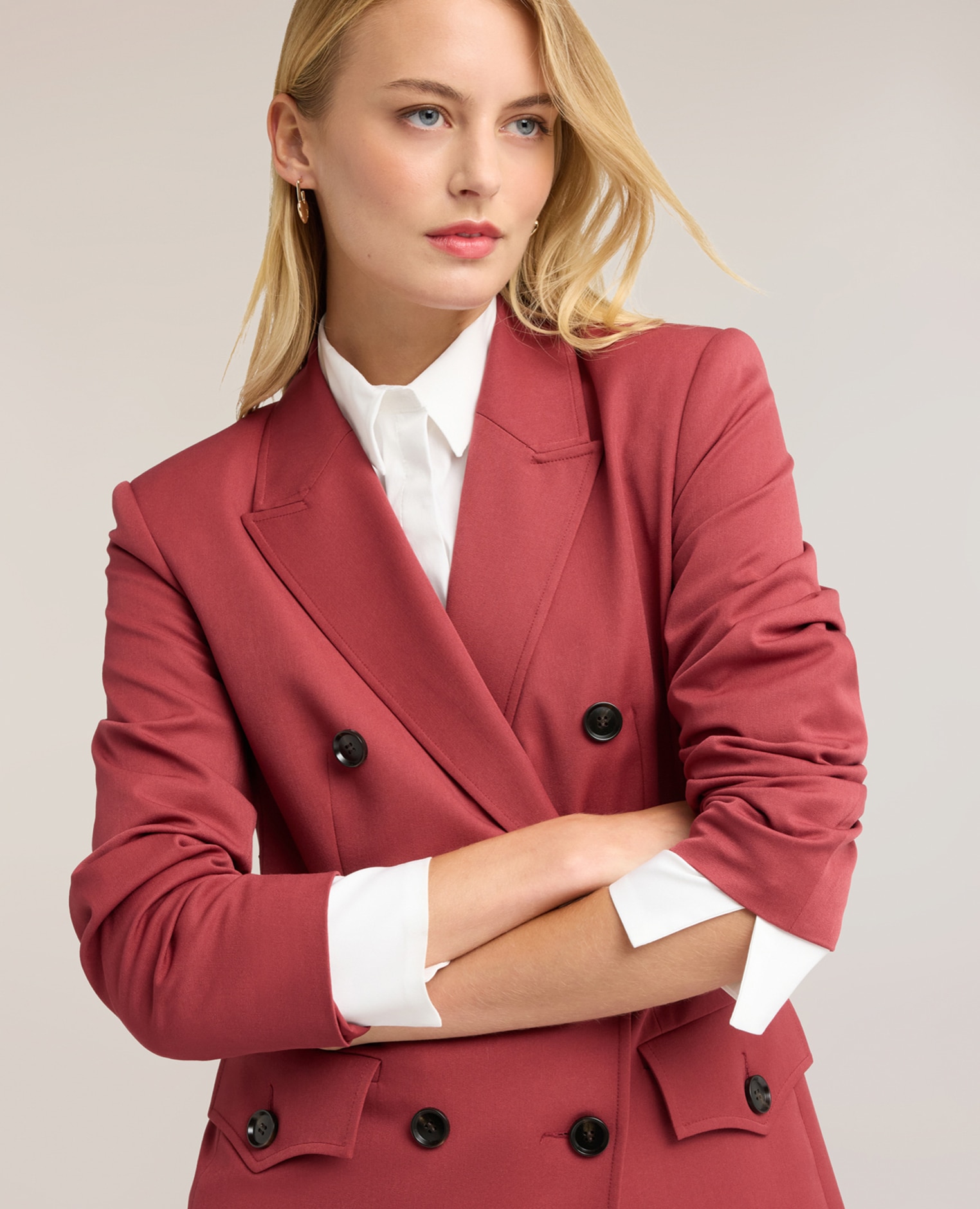 Chaqueta de mujer cruzada con botones en contraste ajuste regular longitud media - Motivi - Rojo Rojo-4