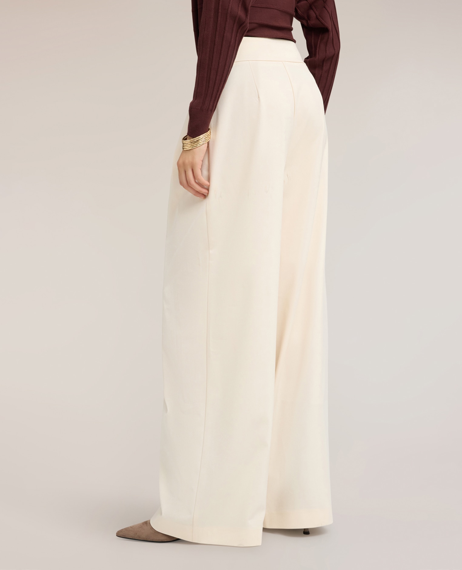 Pantalones de mujer palazzo de talle alto con pinzas ajuste ancho con pinzas delanteras - Motivi - Blanco Blanco-2