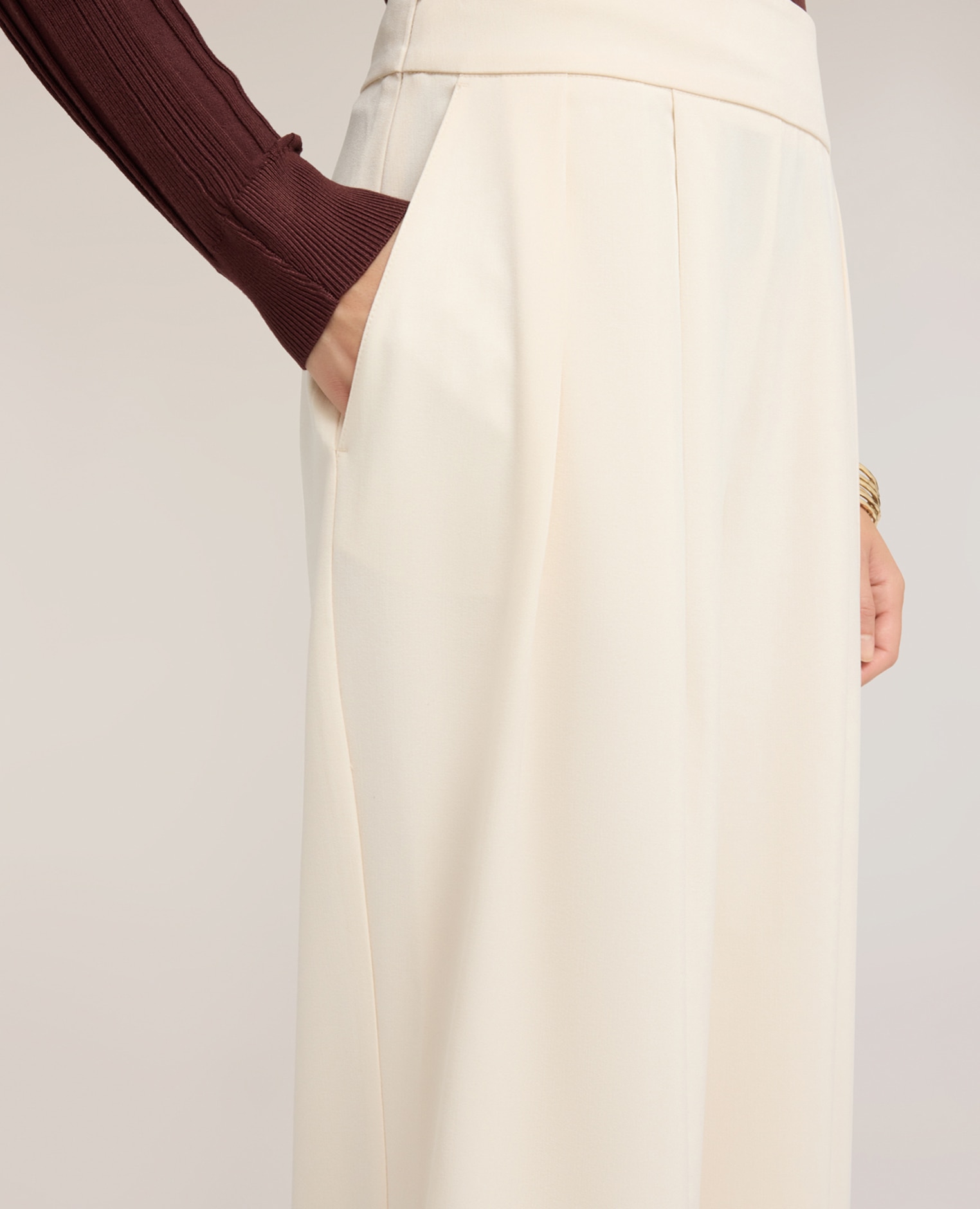 Pantalones de mujer palazzo de talle alto con pinzas ajuste ancho con pinzas delanteras - Motivi - Blanco Blanco-4