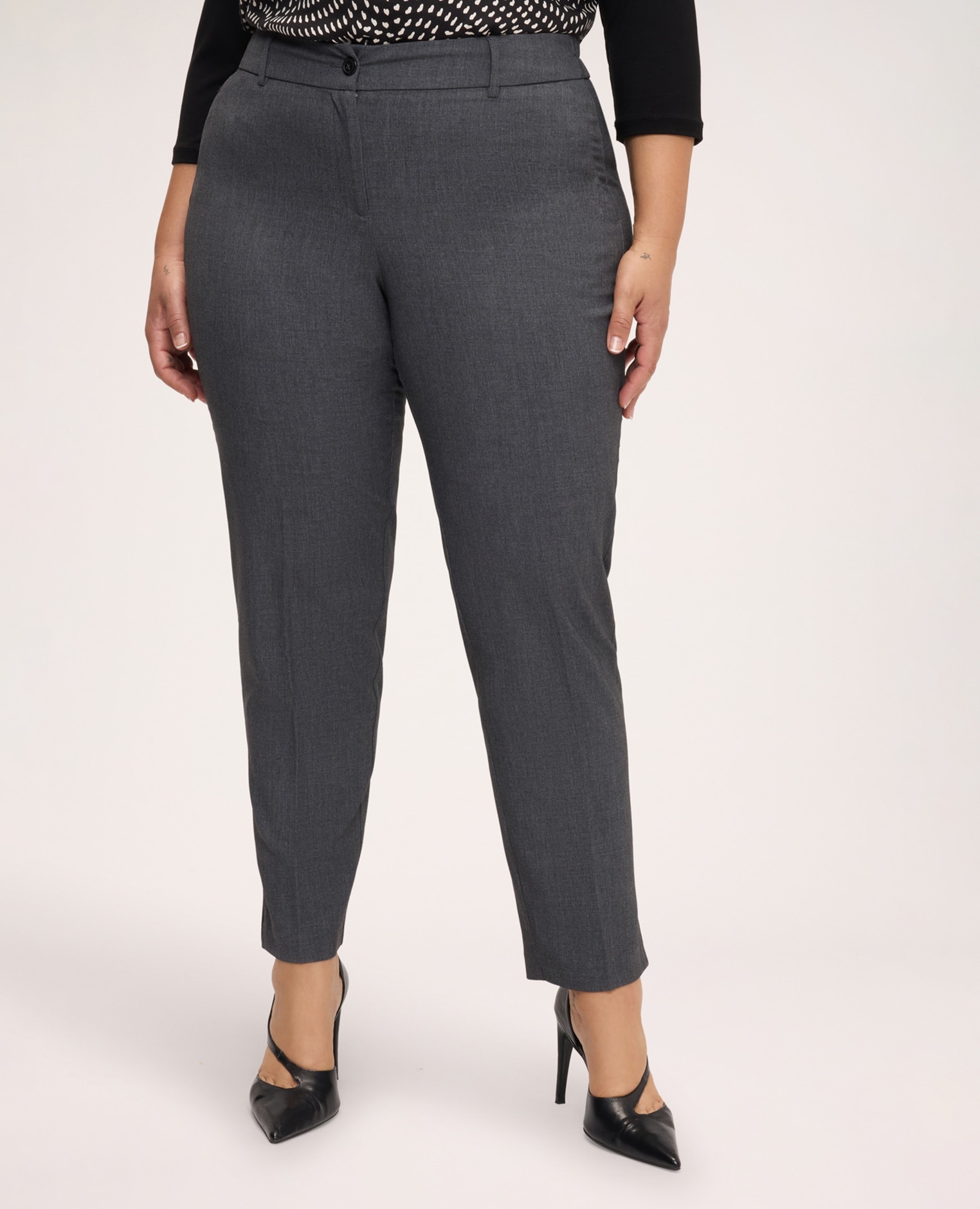 Pantalones de mujer carrot fit en tejido mezcla cierre con botón y cremallera delante y cintura elástica en la parte trasera para el máximo confort - Fiorella Rubino - Gris Gris-3