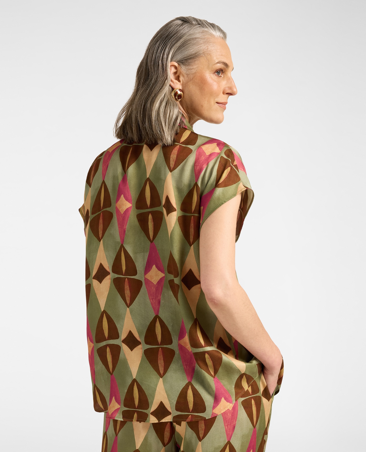 Camisa de mujer de viscosa estampada ajuste regular cierre con botón delante - Elena Miró - Marrón Marrón-2