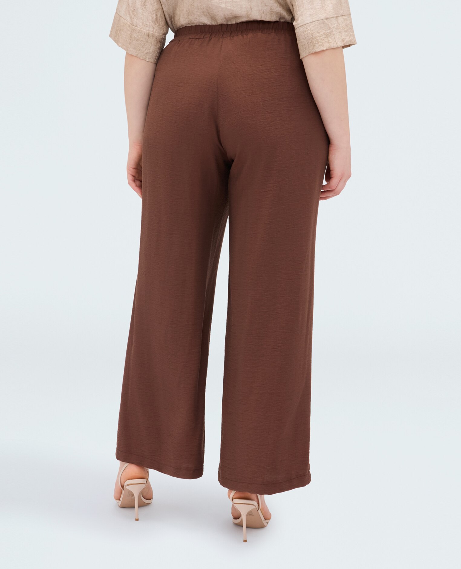 Pantalones de mujer wide leg en mezcla de viscosa bolsillos laterales y cintura elástica para el máximo confort - Fiorella Rubino - Marrón Marrón-2