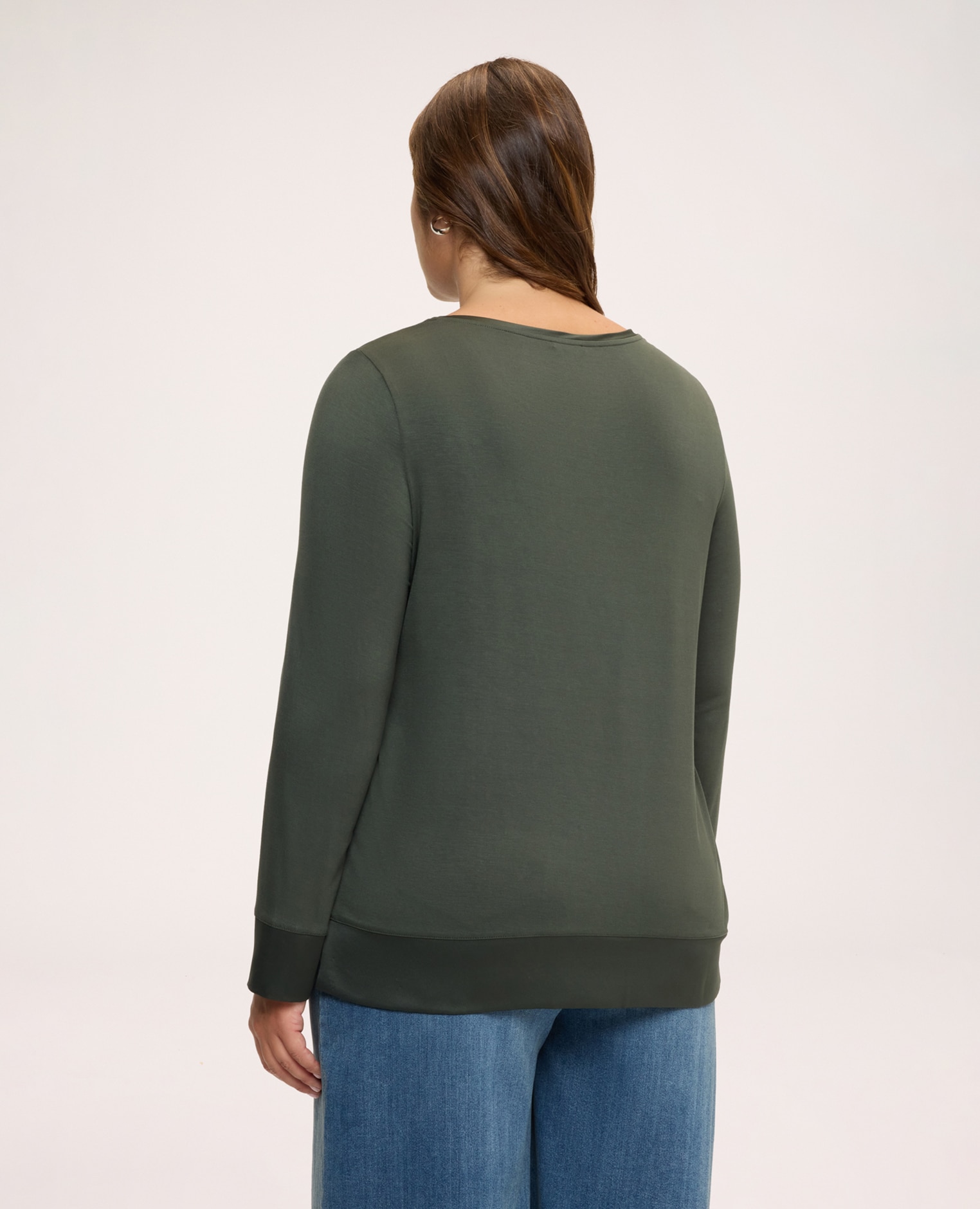 Imagen 2 de Camiseta de mujer bimaterial en raso y jersey construcción bimaterial para el máximo confort - Fiorella Rubino - Verde militar Verde militar