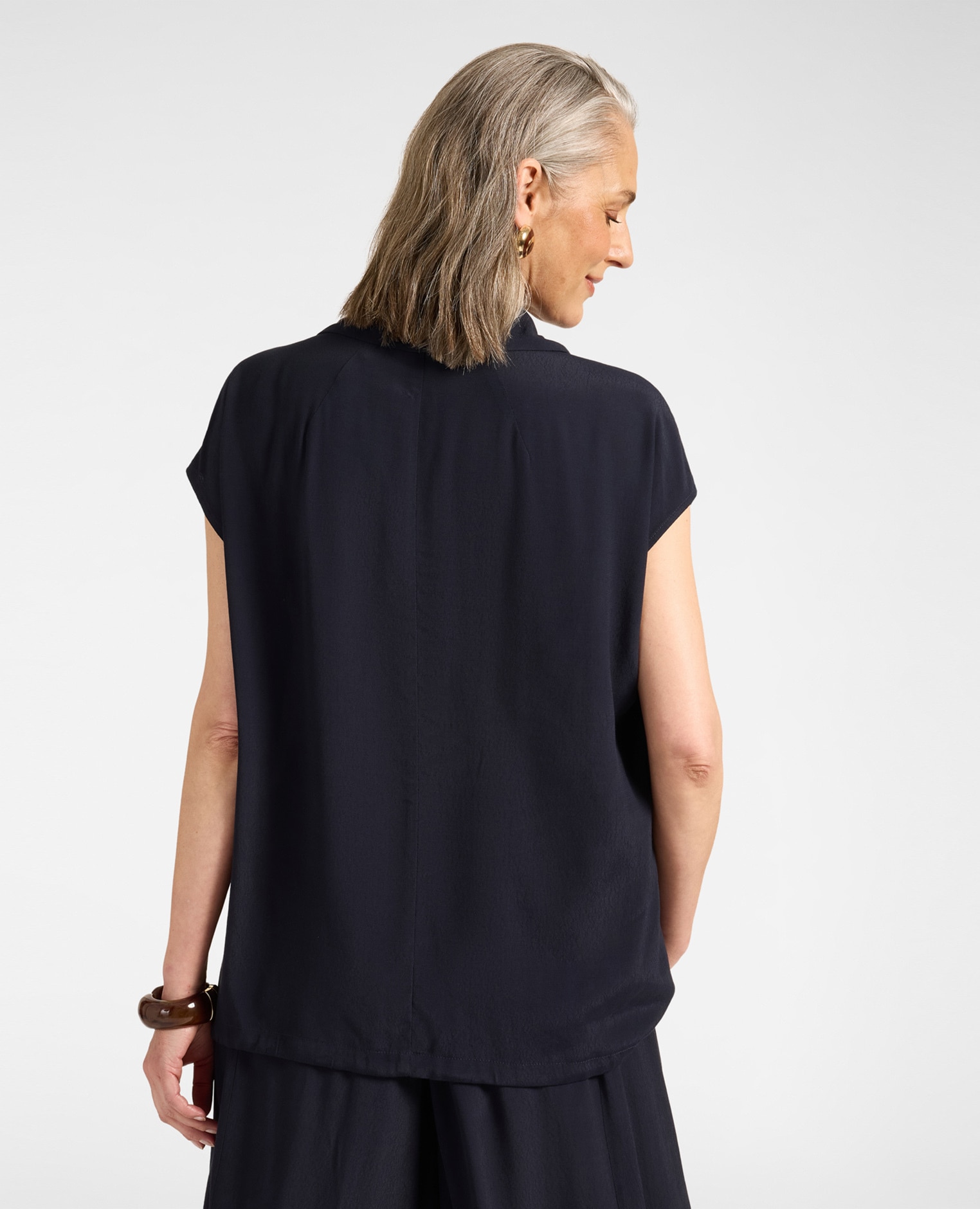 Blusa de mujer con escote drapeado y cordón ajustable drapeado frontal bajo con cordón y lazo ajustable - Elena Miró - Azul Azul-2