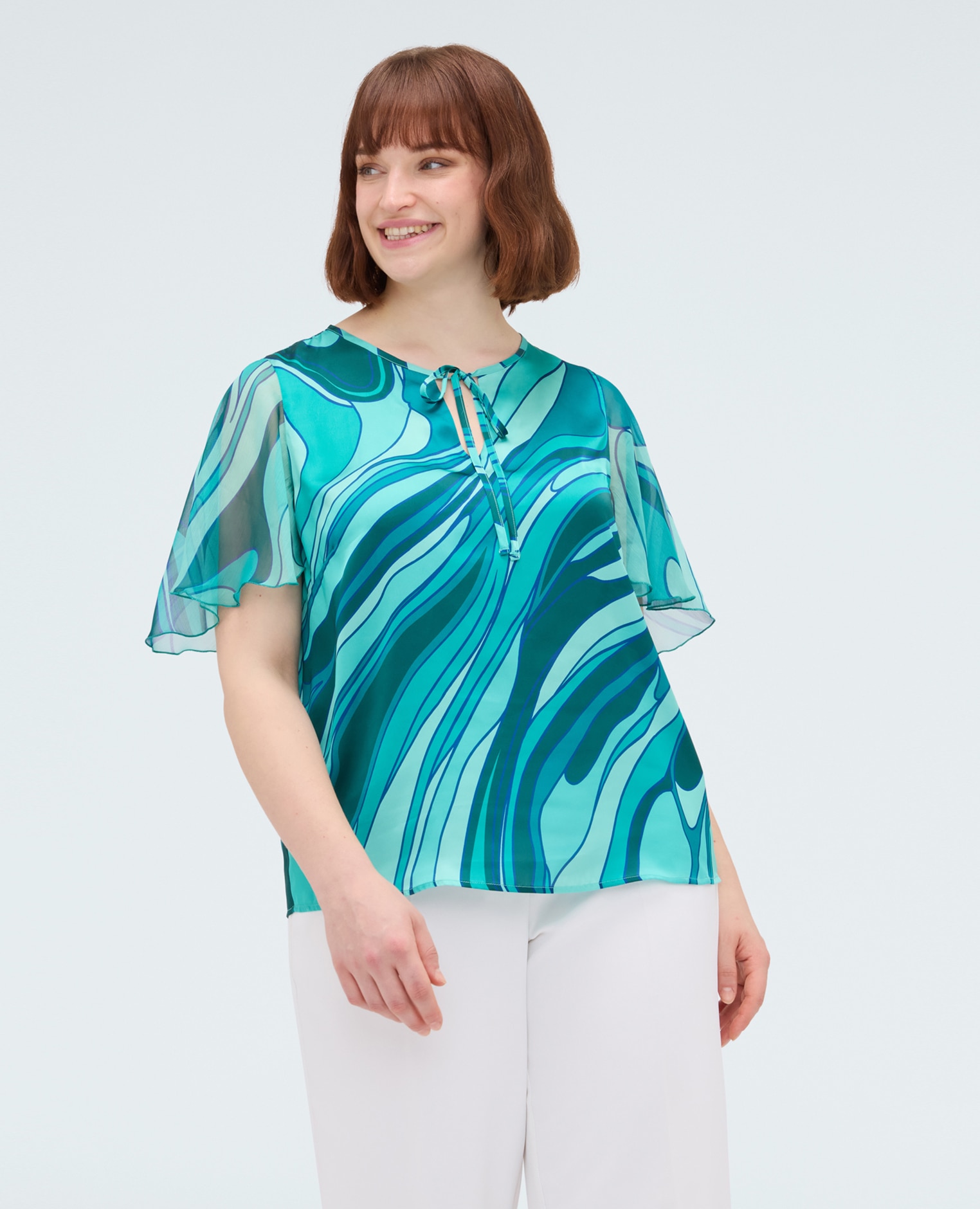 Blusa de mujer bimaterial con estampado perfecta para los momentos especiales y para los looks diarios - Fiorella Rubino - Verde Verde-1