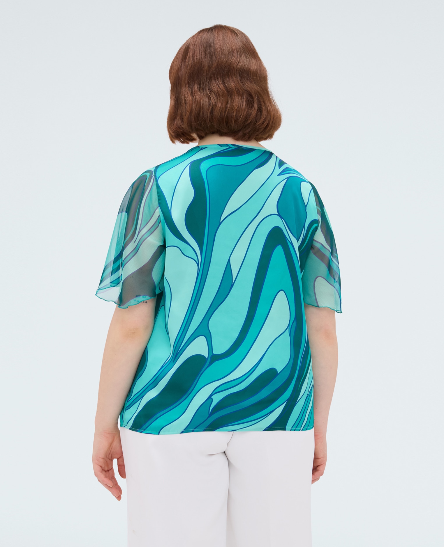Blusa de mujer bimaterial con estampado perfecta para los momentos especiales y para los looks diarios - Fiorella Rubino - Verde Verde-2