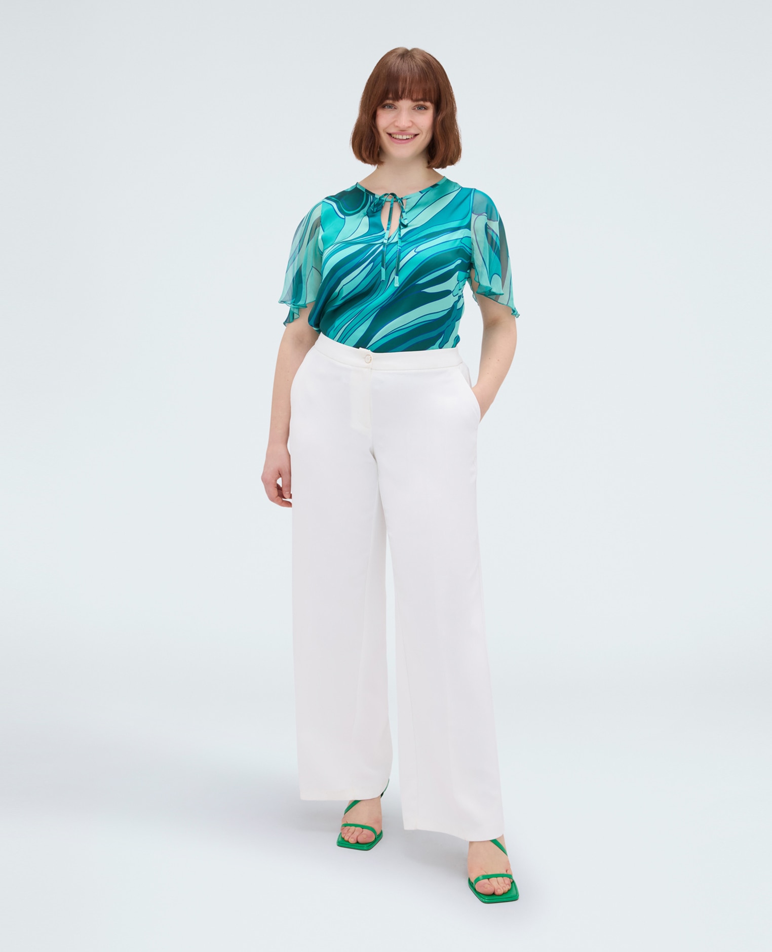 Blusa de mujer bimaterial con estampado perfecta para los momentos especiales y para los looks diarios - Fiorella Rubino - Verde Verde-3