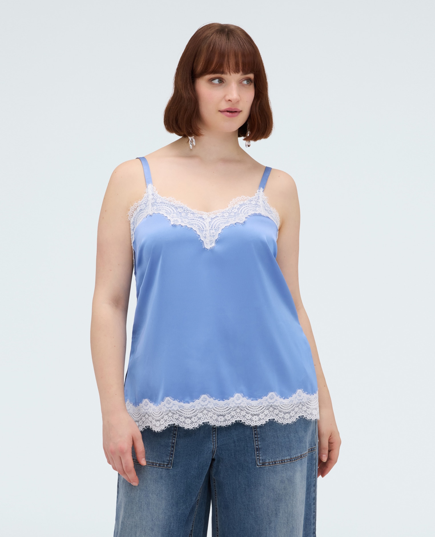 Top de mujer de satén con detalles de encaje perfecto para momentos especiales y para looks diarios - Fiorella Rubino - Azul claro Azul claro-1
