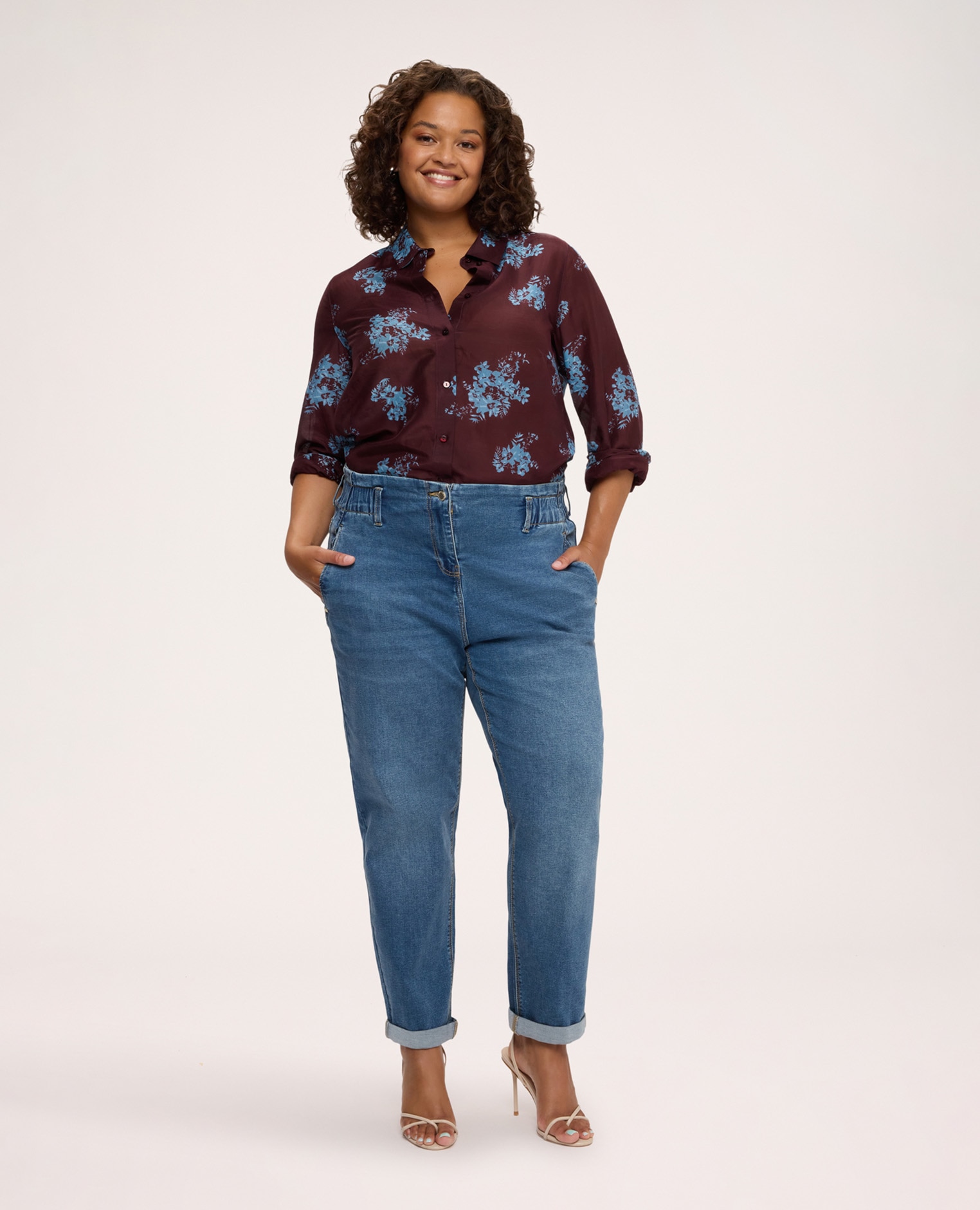 Camisa de mujer con estampado en mezcla de seda ligera y agradable sobre la piel - Fiorella Rubino - Burdeos Burdeos-3