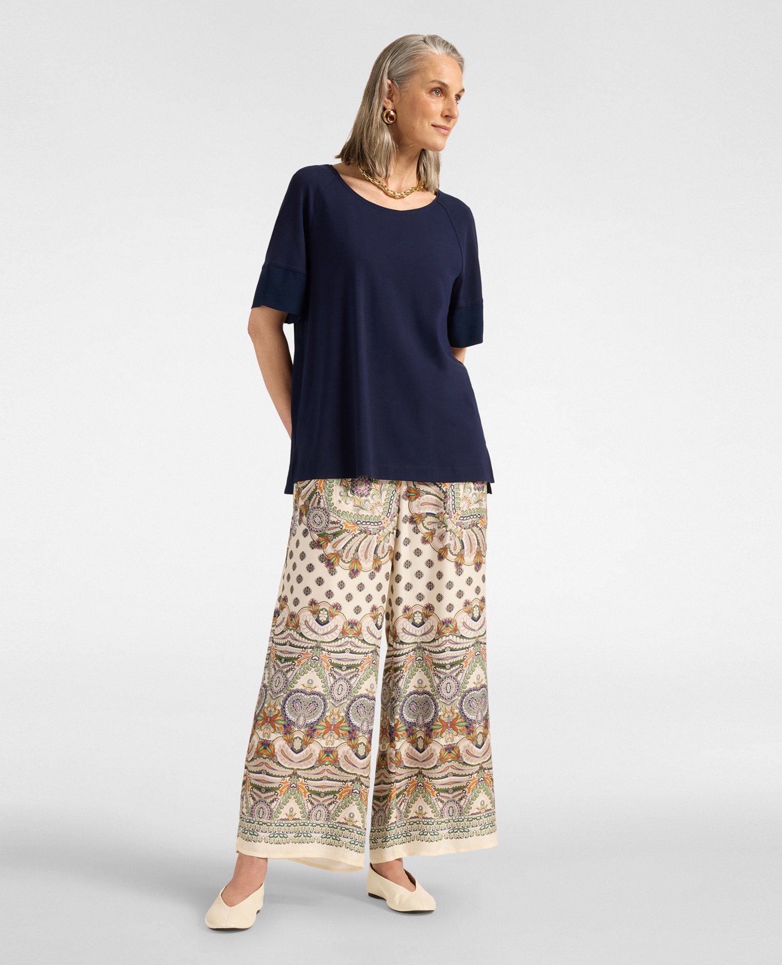 Camiseta de mujer con botones en la espalda mangas cortas de corte raglan con borde de canalé - Elena Miró - Azul Azul-3