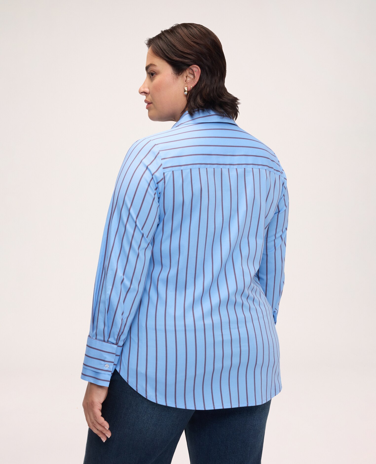 Camisa de mujer de rayas en algodón elástico tejido de popelín para una sensación agradable sobre la piel - Fiorella Rubino - Azul claro Azul claro-2