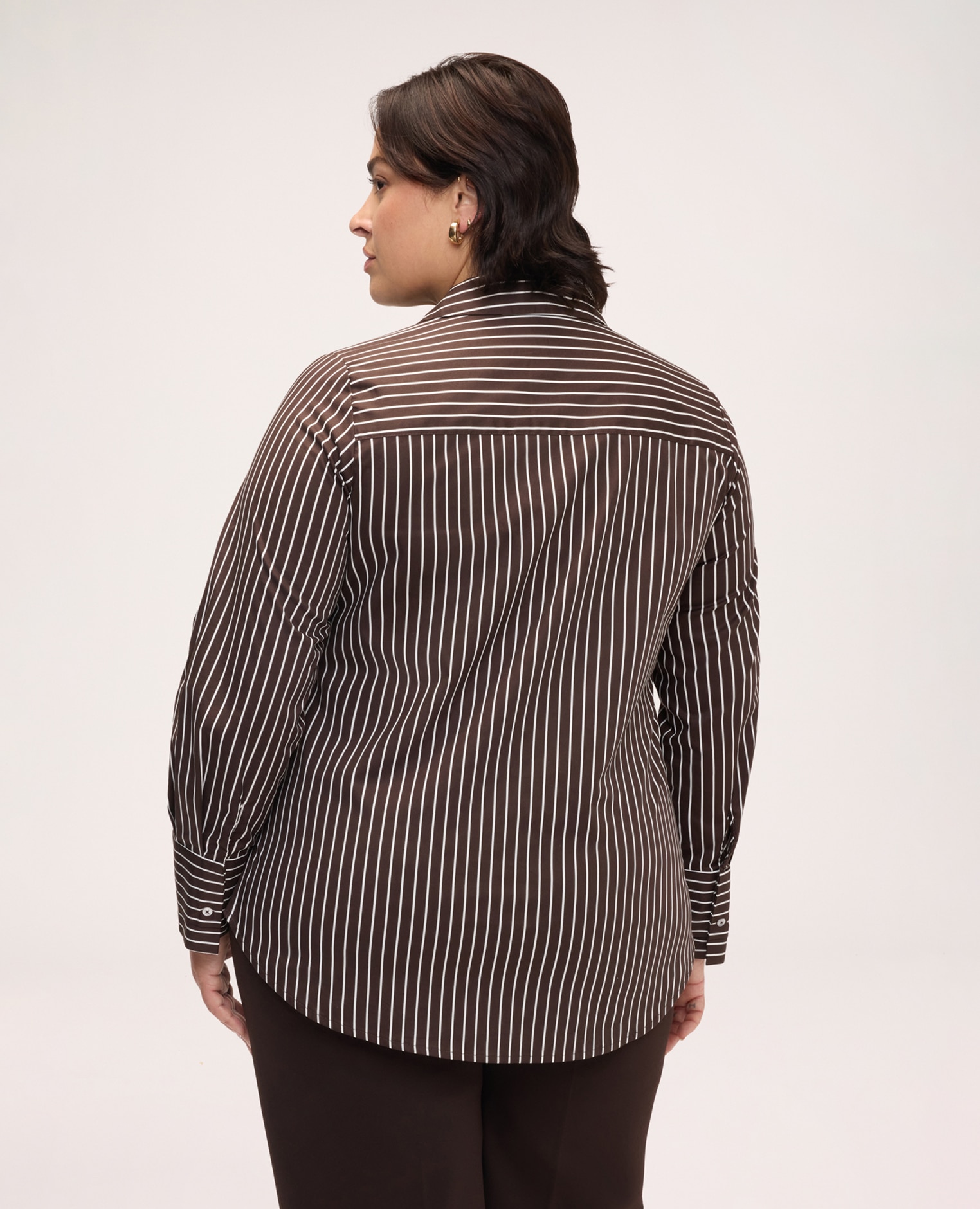 Camisa de mujer de rayas en algodón elástico tejido de popelín para una sensación agradable sobre la piel - Fiorella Rubino - Marrón Marrón-2