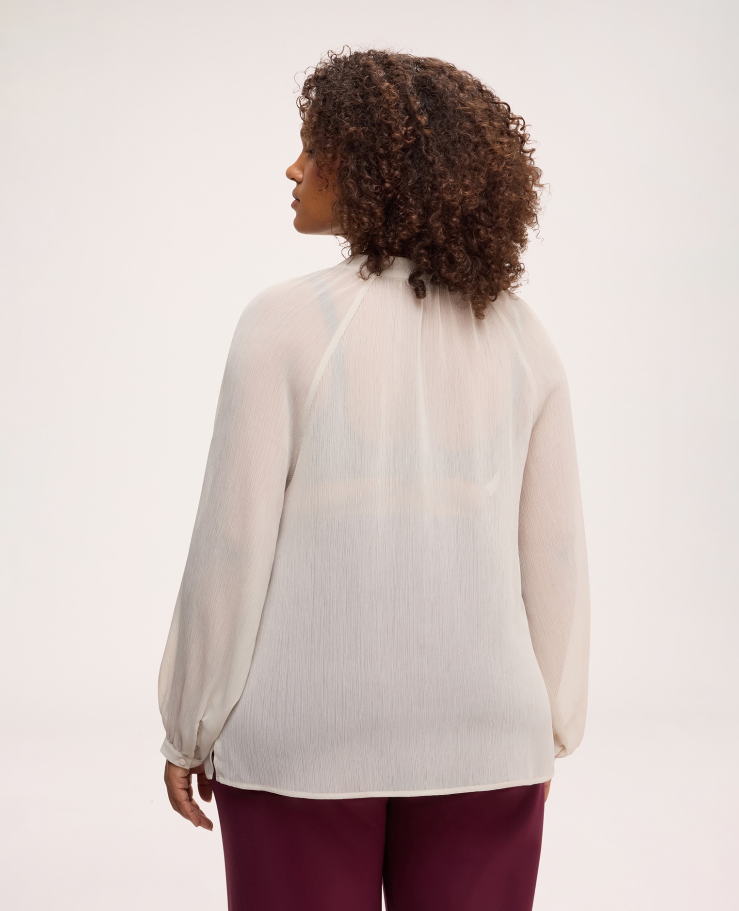 Blusa de mujer con lazo y volante volante central en la parte delantera y mangas largas - Fiorella Rubino - Blanco Blanco-2