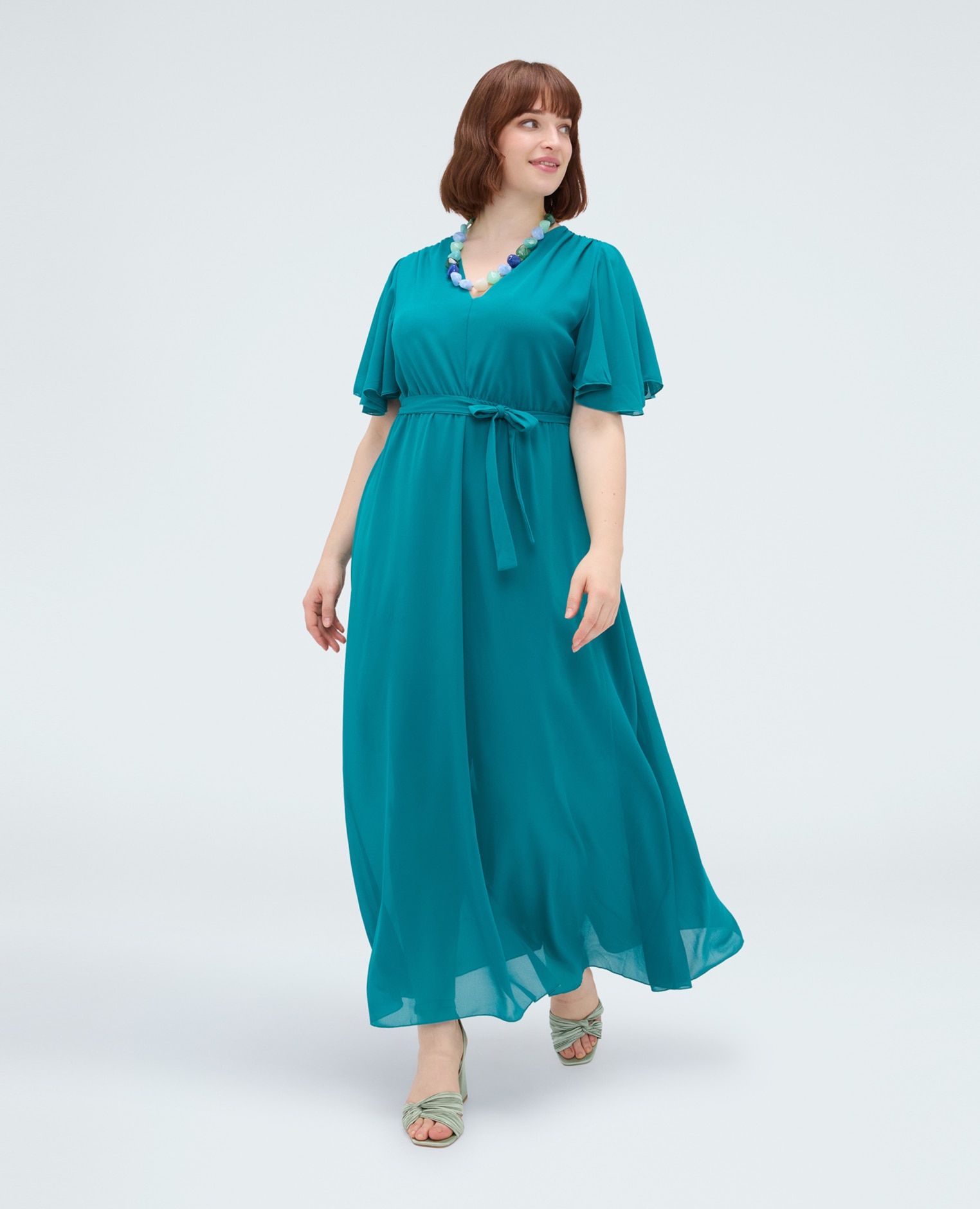 Fiorella Rubino - Vestido dream en georgette con escote en v mangas cortas con volantes de volante.