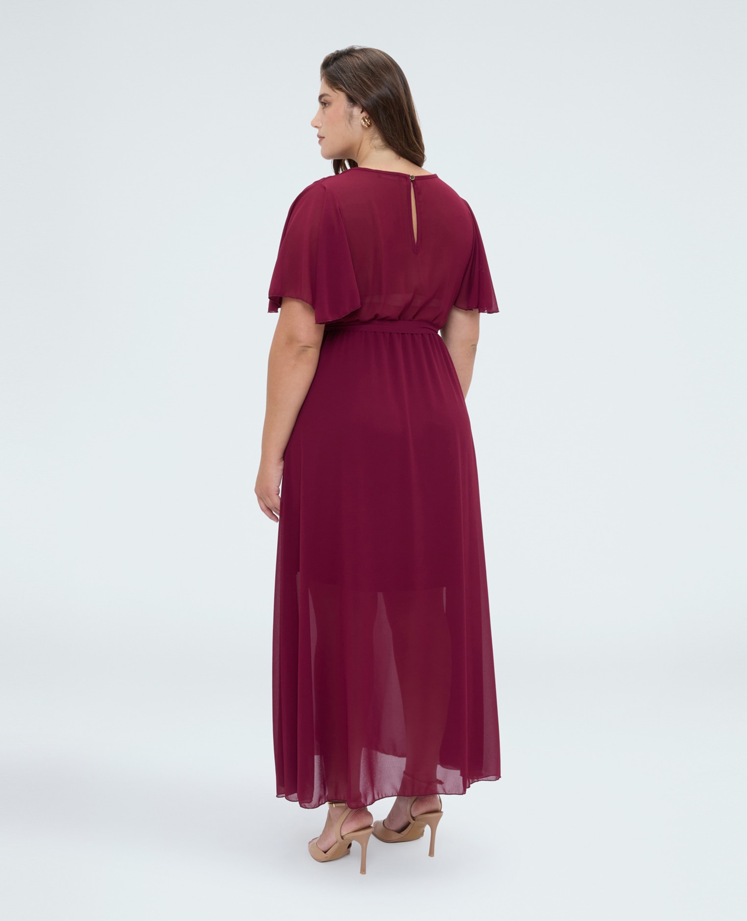 Vestido dream en georgette con escote en v mangas cortas con volantes de volante - Fiorella Rubino - Fucsia Fucsia-2