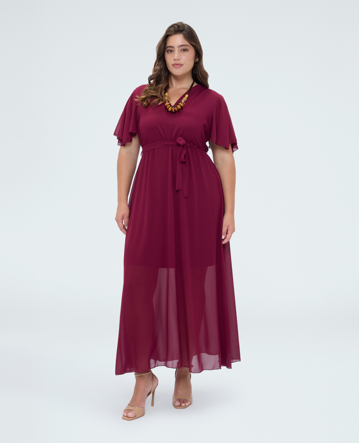 Vestido dream en georgette con escote en v mangas cortas con volantes de volante - Fiorella Rubino - Fucsia Fucsia-3