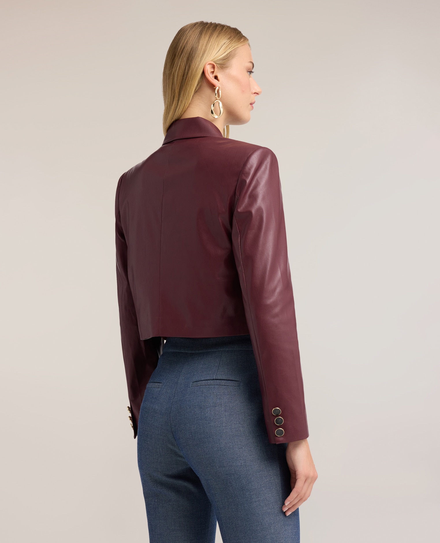 Chaqueta de mujer spencer en tejido revestido ajuste regular corte corto - Motivi - Burdeos Burdeos-2