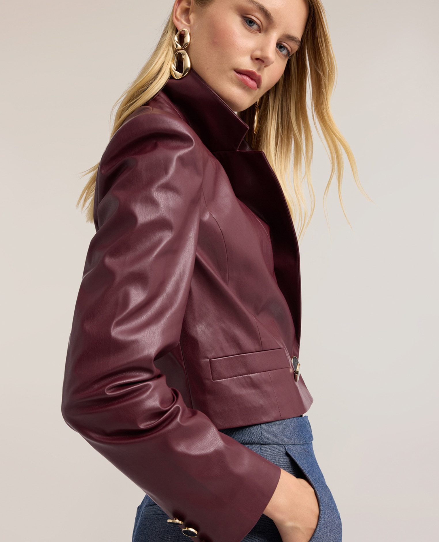 Chaqueta de mujer spencer en tejido revestido ajuste regular corte corto - Motivi - Burdeos Burdeos-4