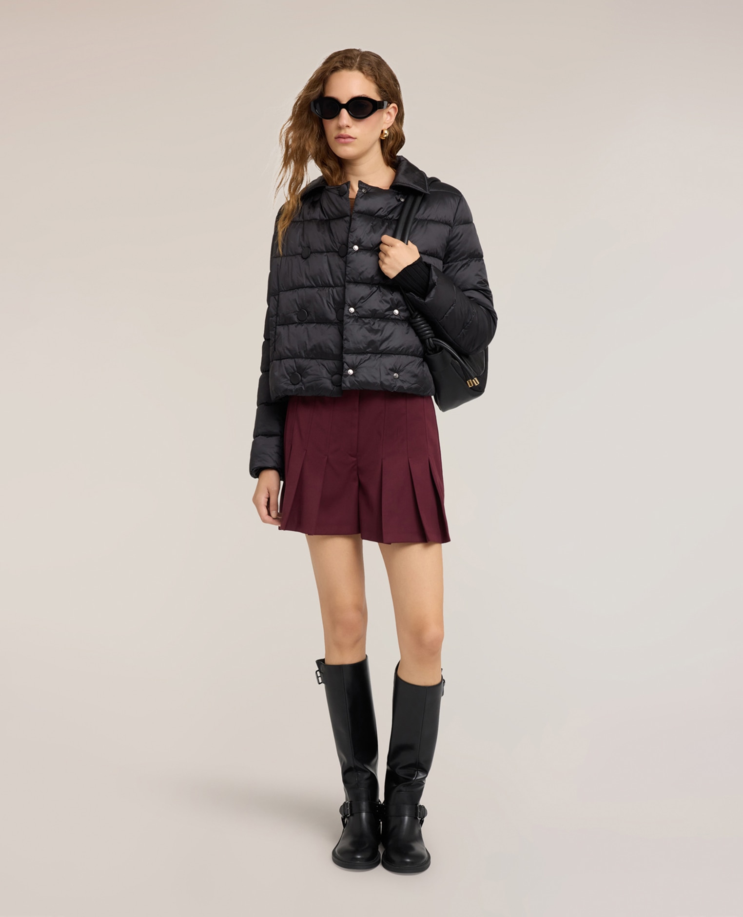 Plumífero de mujer lightweight crop doble botonadura modelo corto ajuste regular - Motivi - Negro Negro-3