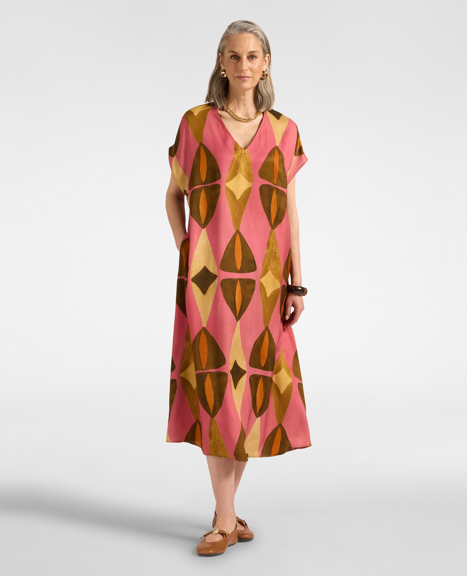 Vestido largo estampado en viscosa longitud larga - Elena Miró - Rosa Rosa-1