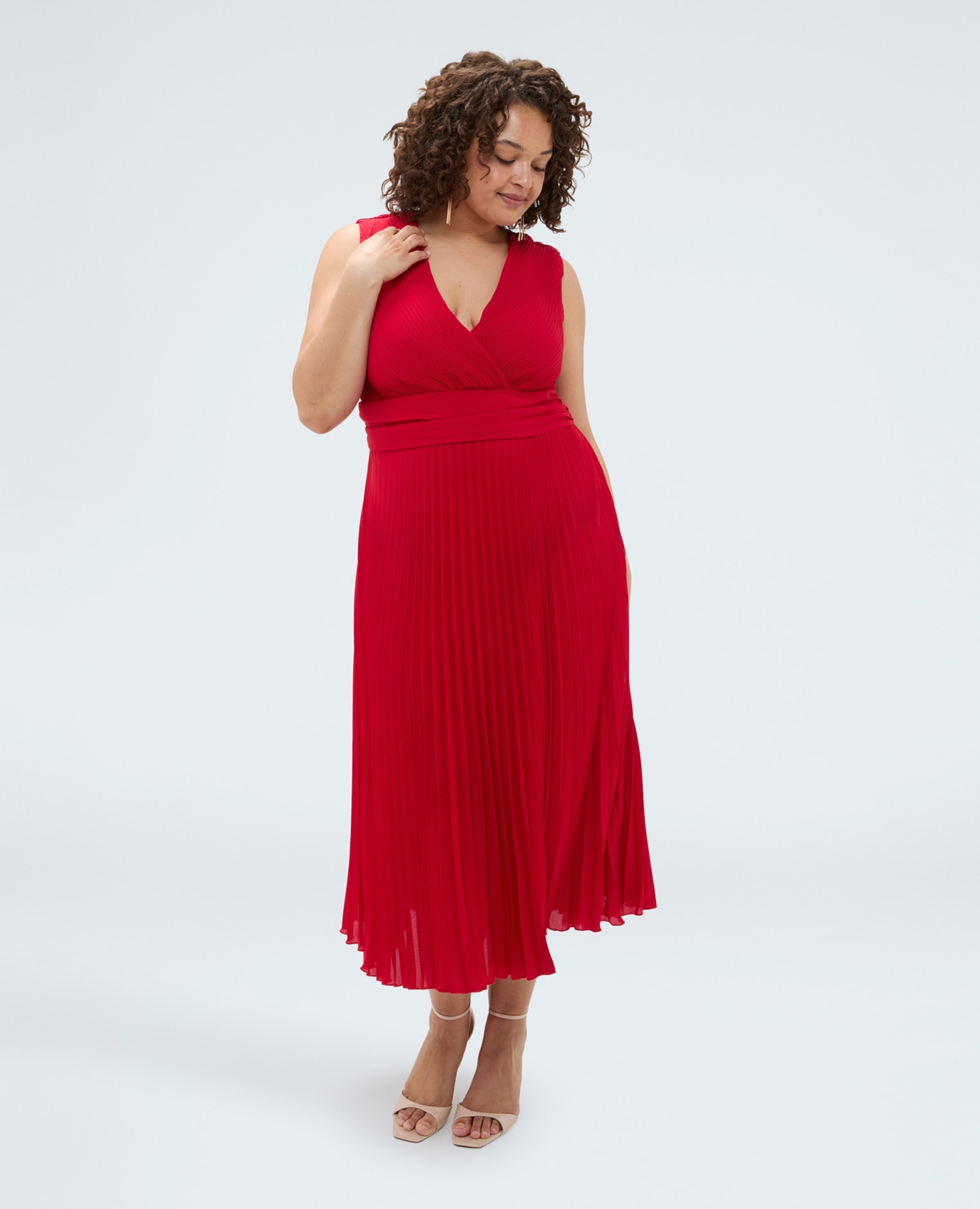 Vestido dream en georgette plisado falda plisada y banda en la cintura - Fiorella Rubino - Rojo Rojo-1