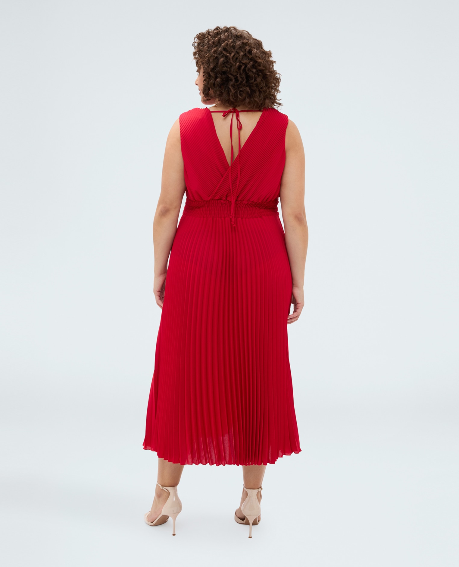 Vestido dream en georgette plisado falda plisada y banda en la cintura - Fiorella Rubino - Rojo Rojo-2