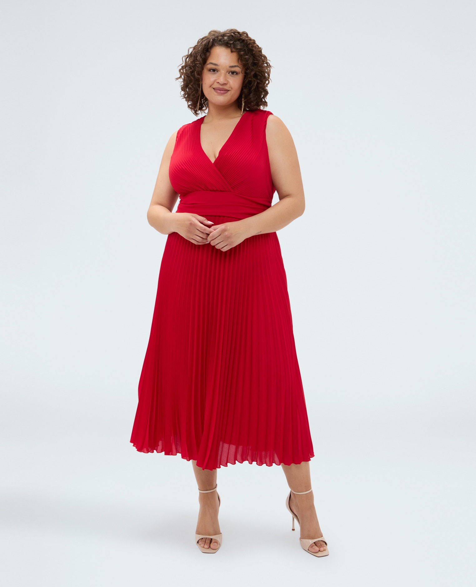 Vestido dream en georgette plisado falda plisada y banda en la cintura - Fiorella Rubino - Rojo Rojo-3