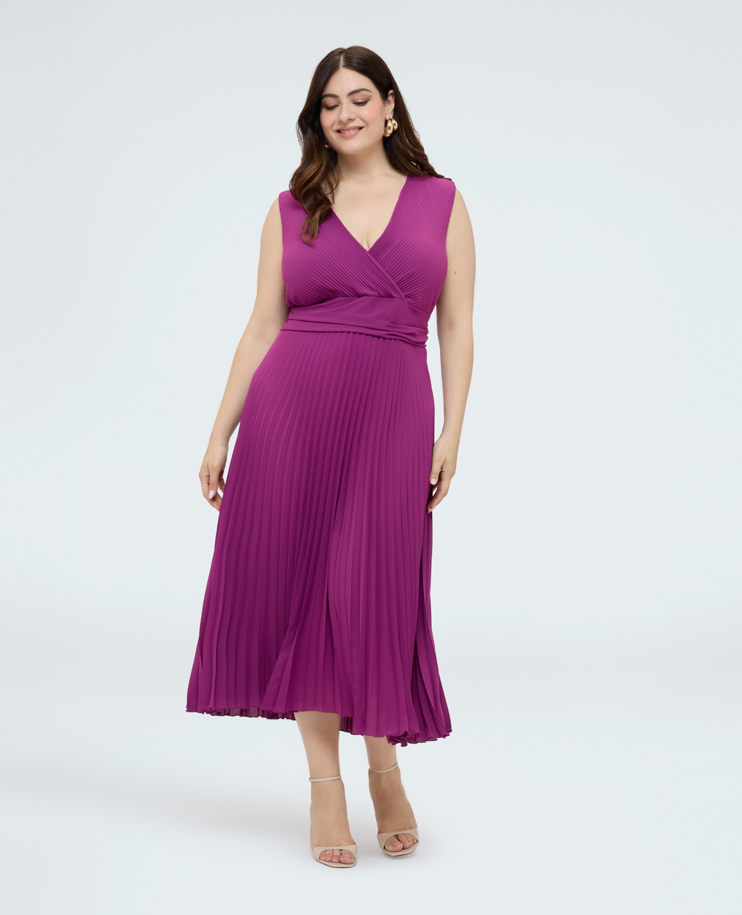 Vestido dream en georgette plisado falda plisada y banda en la cintura - Fiorella Rubino - Fucsia Fucsia-1