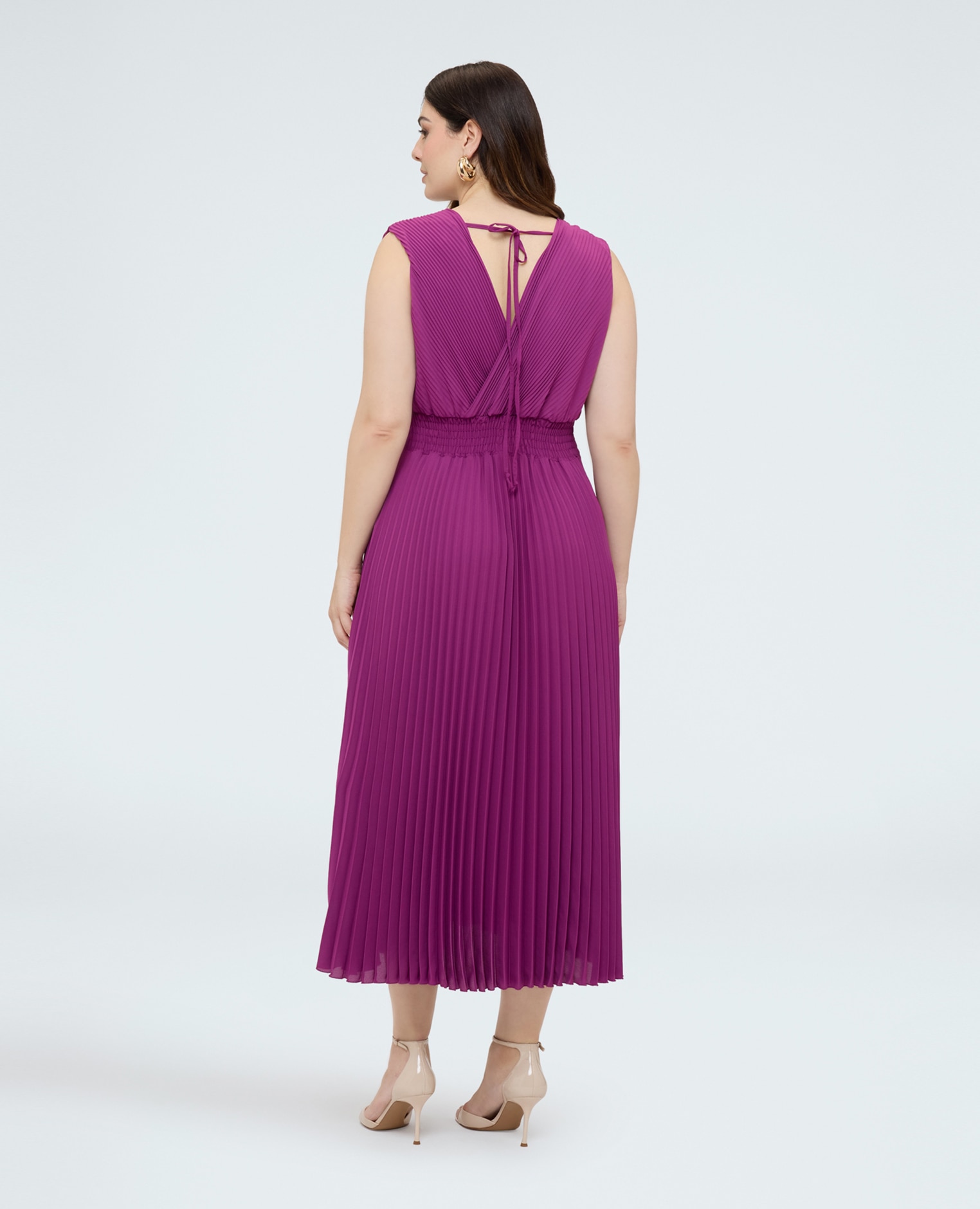 Vestido dream en georgette plisado falda plisada y banda en la cintura - Fiorella Rubino - Fucsia Fucsia-2