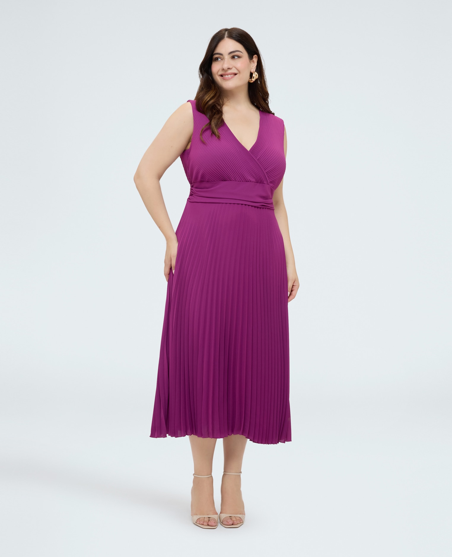 Vestido dream en georgette plisado falda plisada y banda en la cintura - Fiorella Rubino - Fucsia Fucsia-3