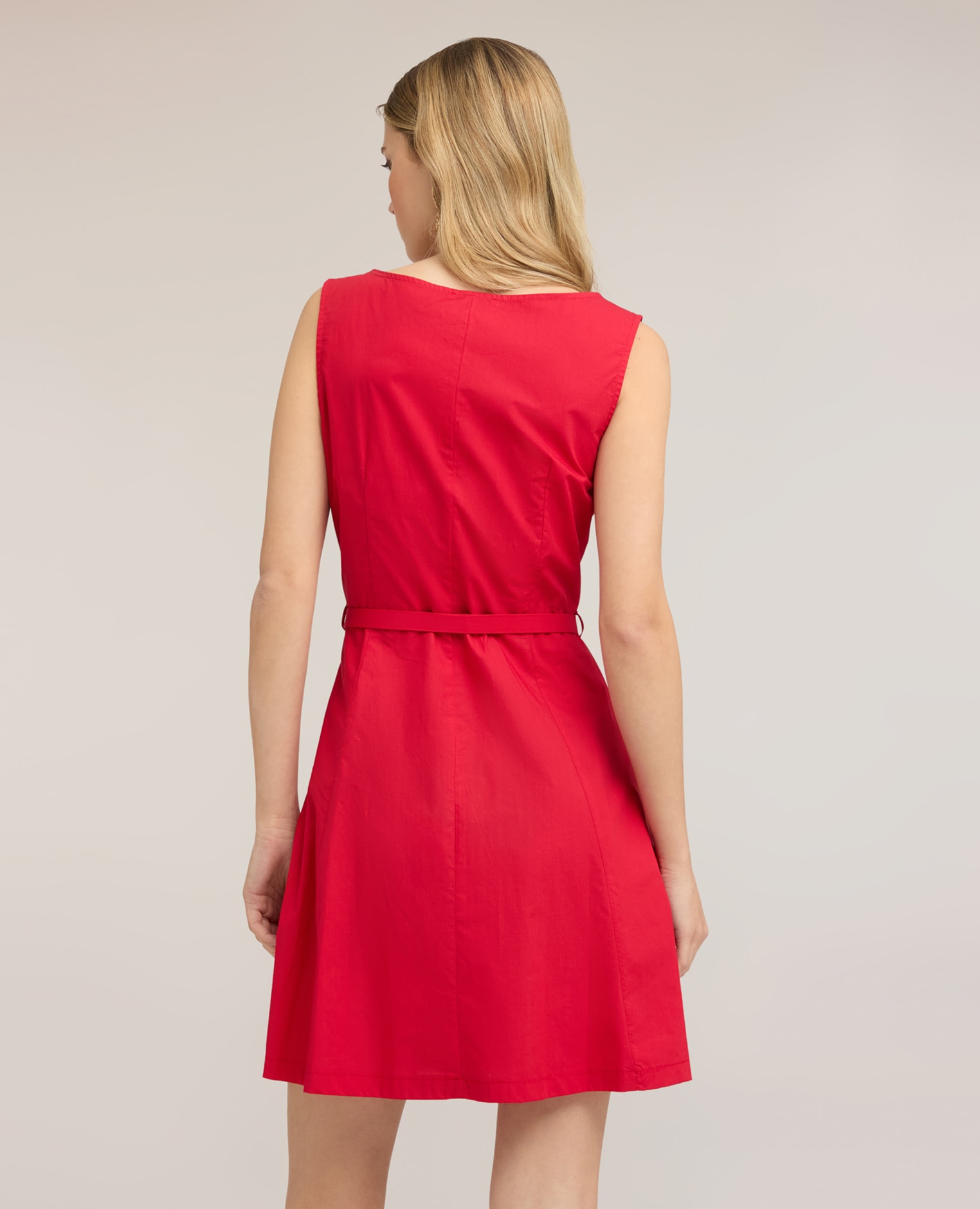Vestido corto de algodón con cinturón escote cuadrado con tirantes anchos abertura lateral con cremallera - Motivi - Rojo Rojo-2