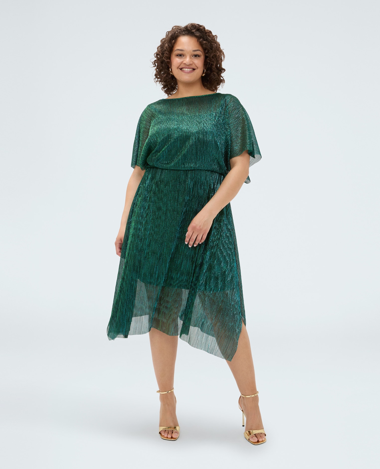 Vestido en crepón lurex elástico en la cintura cierre con botón en la parte trasera y abertura de gota en la espalda - Fiorella Rubino - Verde Verde-1