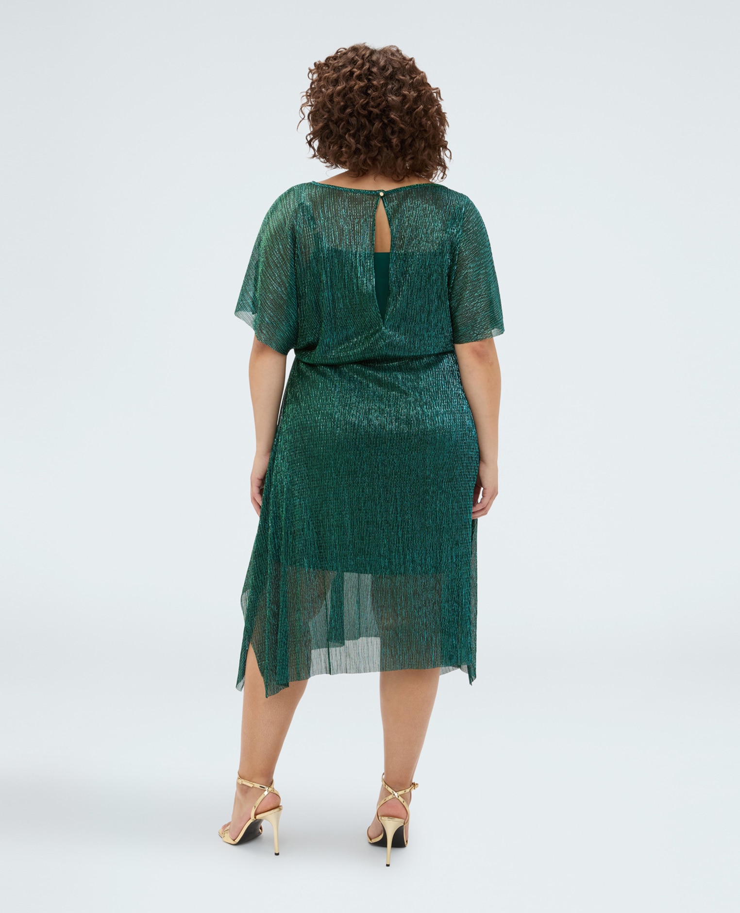 Vestido en crepón lurex elástico en la cintura cierre con botón en la parte trasera y abertura de gota en la espalda - Fiorella Rubino - Verde Verde-2