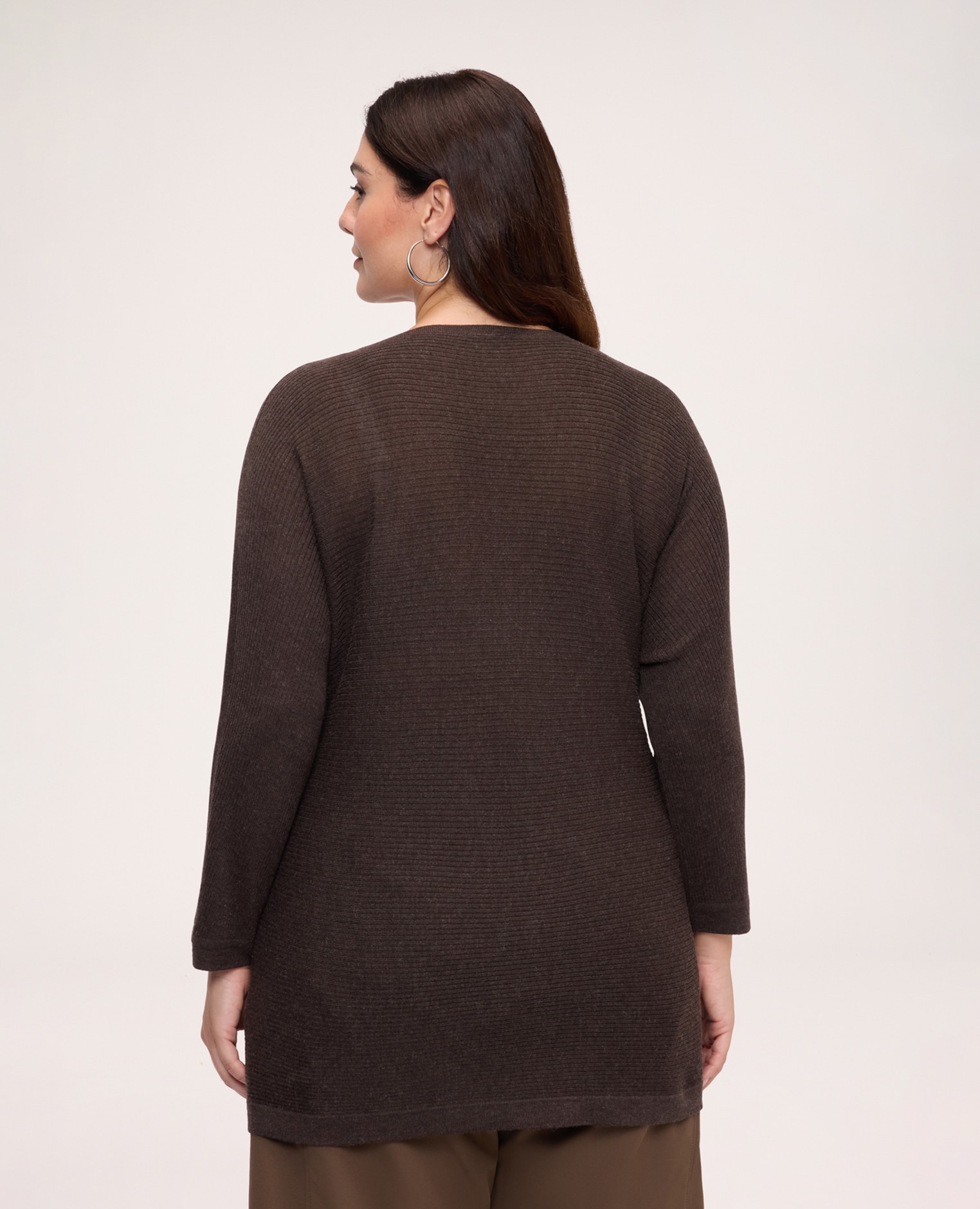 Jersey de mujer acanalado en mezcla de viscosa bordes acanalados en cuello puños y bajo - Fiorella Rubino - Marrón Marrón-2