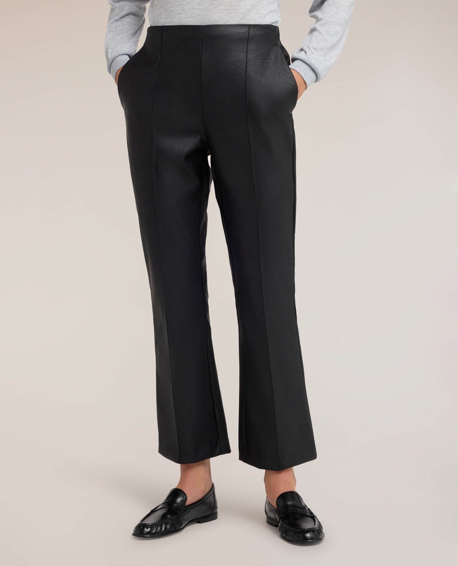 Pantalones de mujer kick flare con nervadura largo cropped cierre posterior con cremallera - Motivi - Negro Negro-3