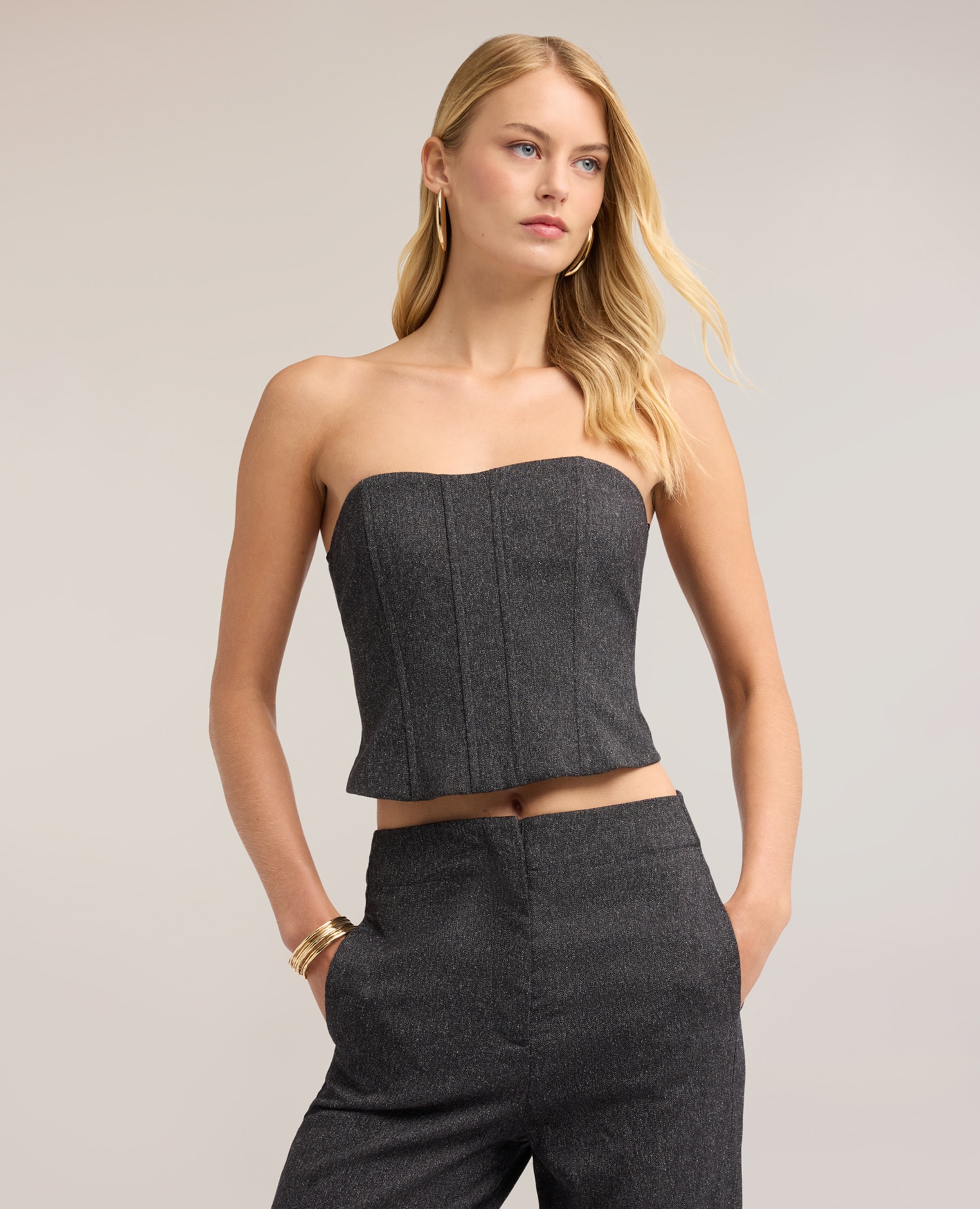 Bustier de mujer en tinte en hilo ajuste entallado con cierre de cremallera - Motivi - Gris Gris-1