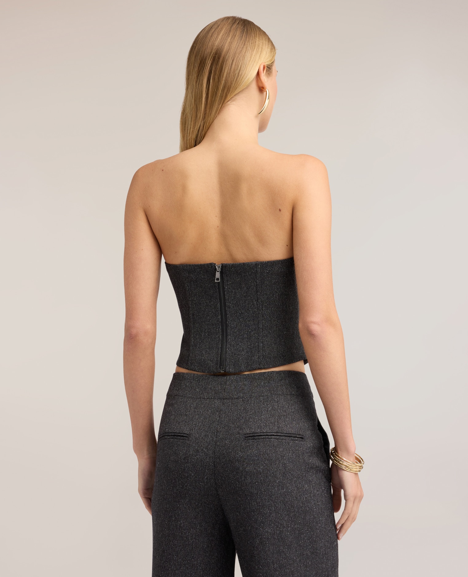 Bustier de mujer en tinte en hilo ajuste entallado con cierre de cremallera - Motivi - Gris Gris-2
