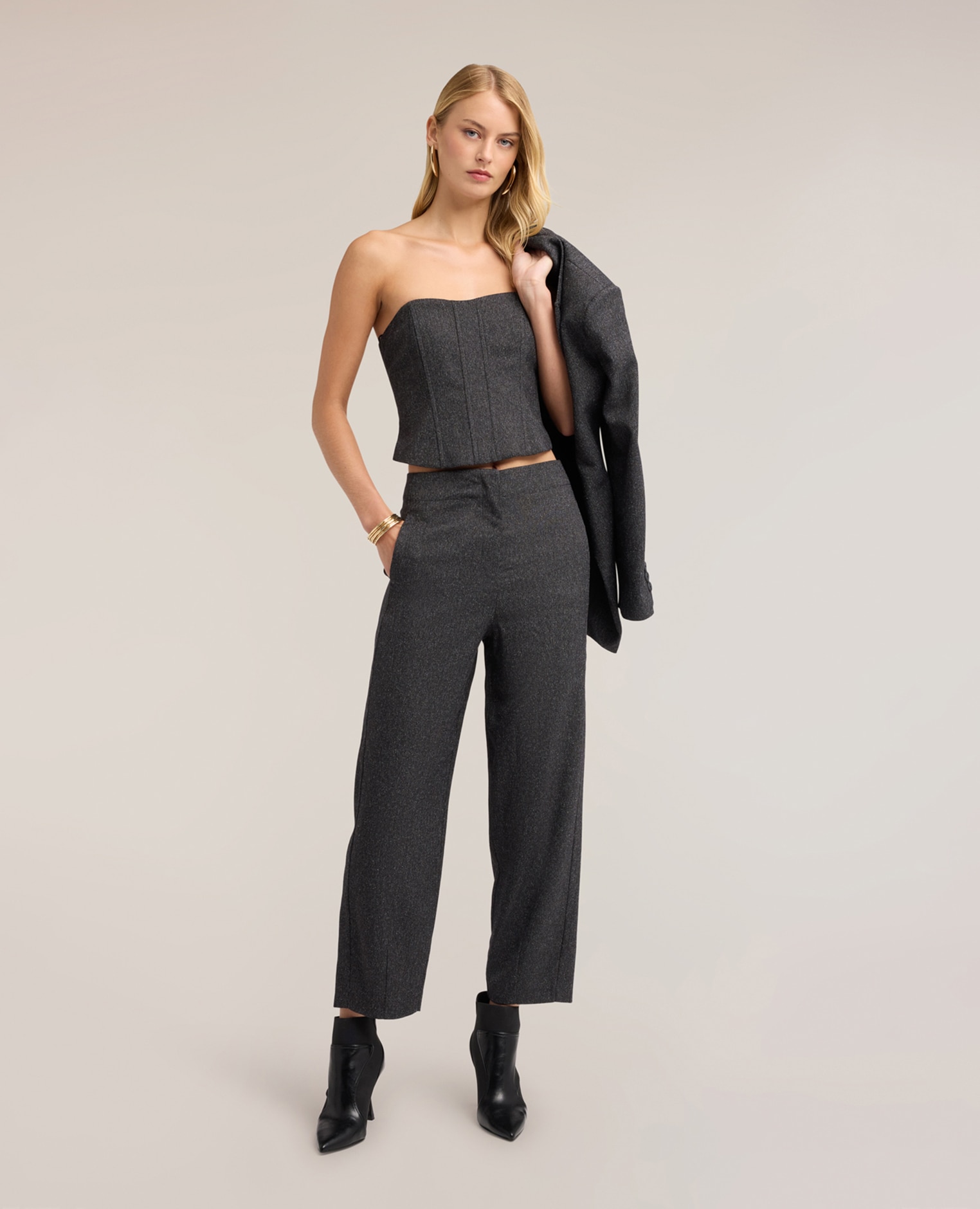 Bustier de mujer en tinte en hilo ajuste entallado con cierre de cremallera - Motivi - Gris Gris-3