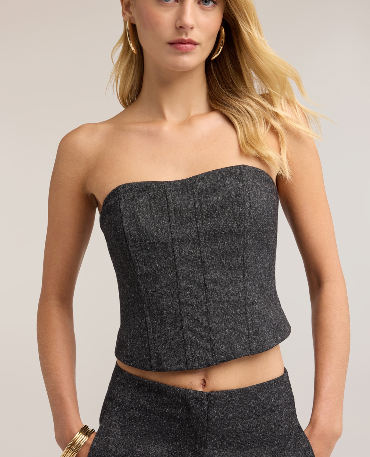 Bustier de mujer en tinte en hilo ajuste entallado con cierre de cremallera - Motivi - Gris Gris-4